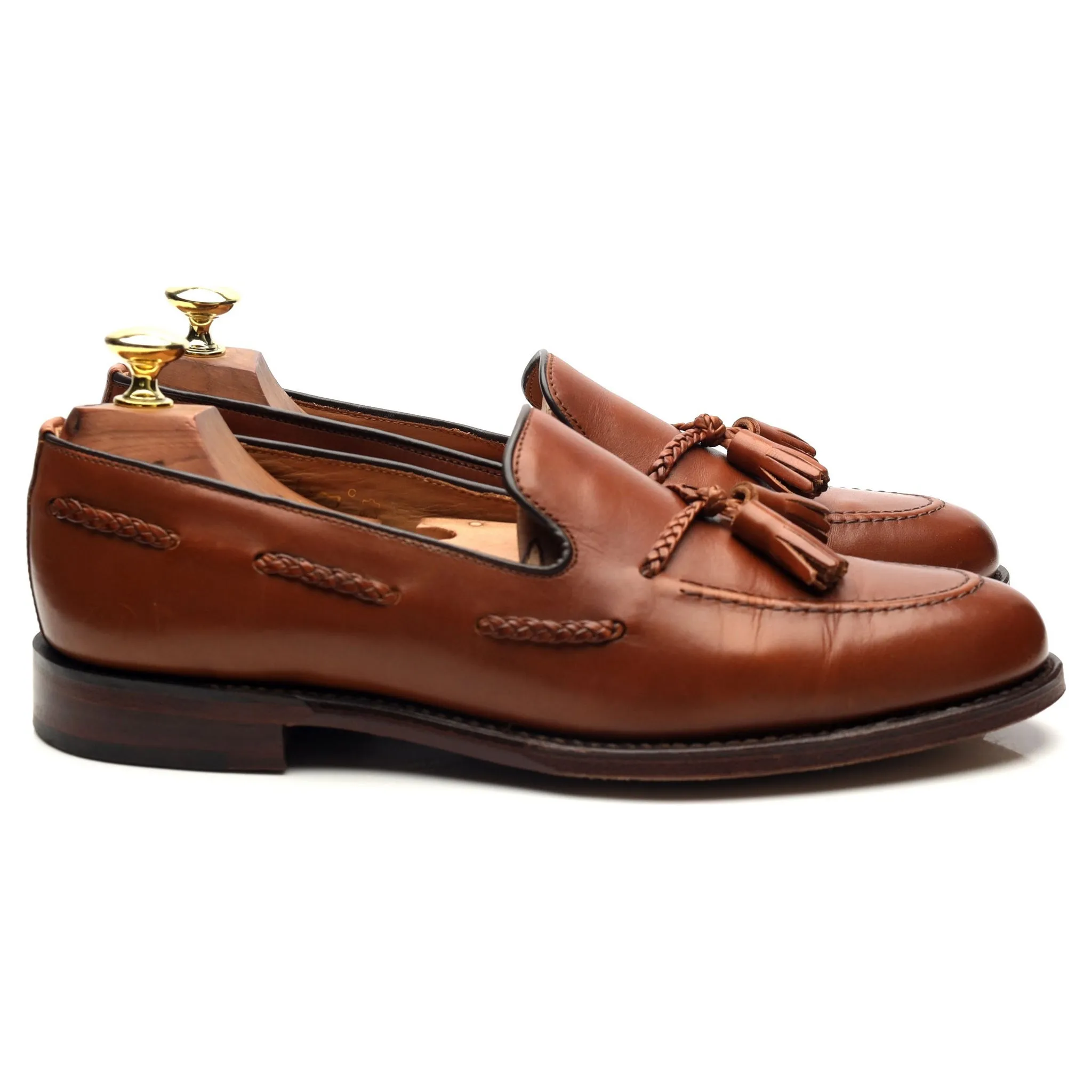 1880 'Temple' Tan Brown Leather Tassel Loafers UK 7.5 F