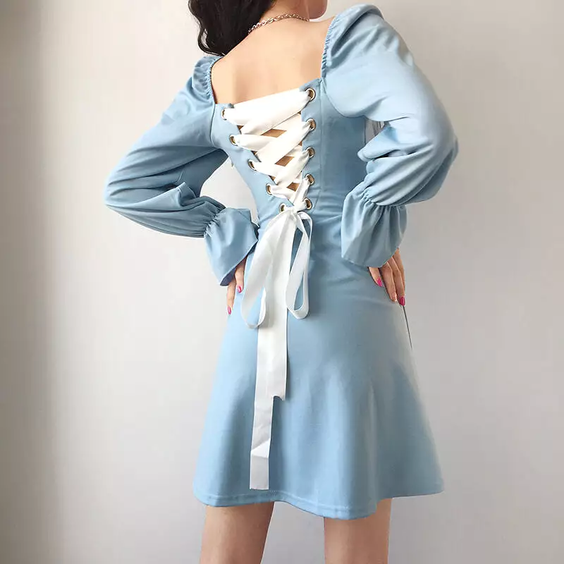 3 COLORS CHIC RETRO BUBBLE SLEEVE DRESS BY21162