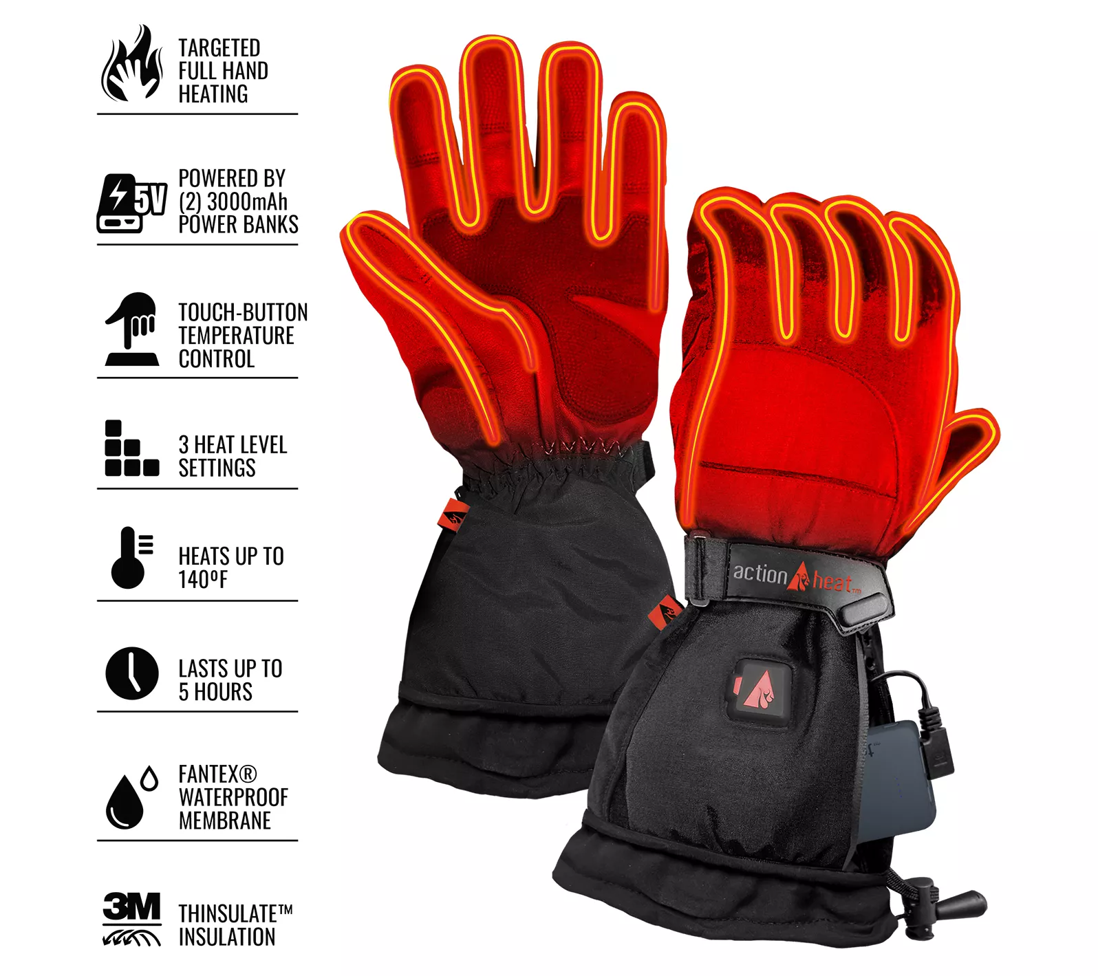 ActionHeat Men's 5V Battery Heated Snow Gloves