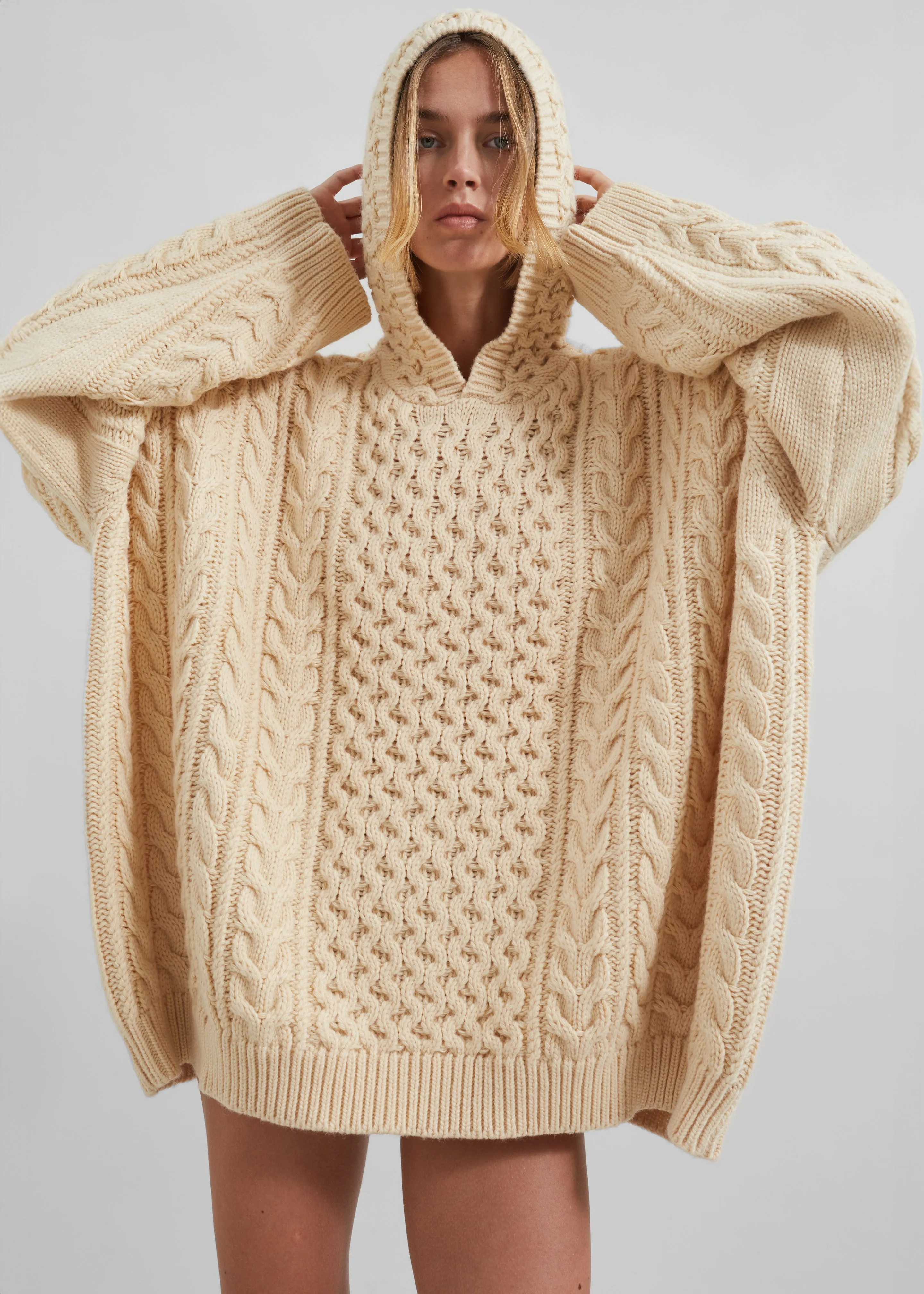 Adare Braided Knit Hoodie - Beige