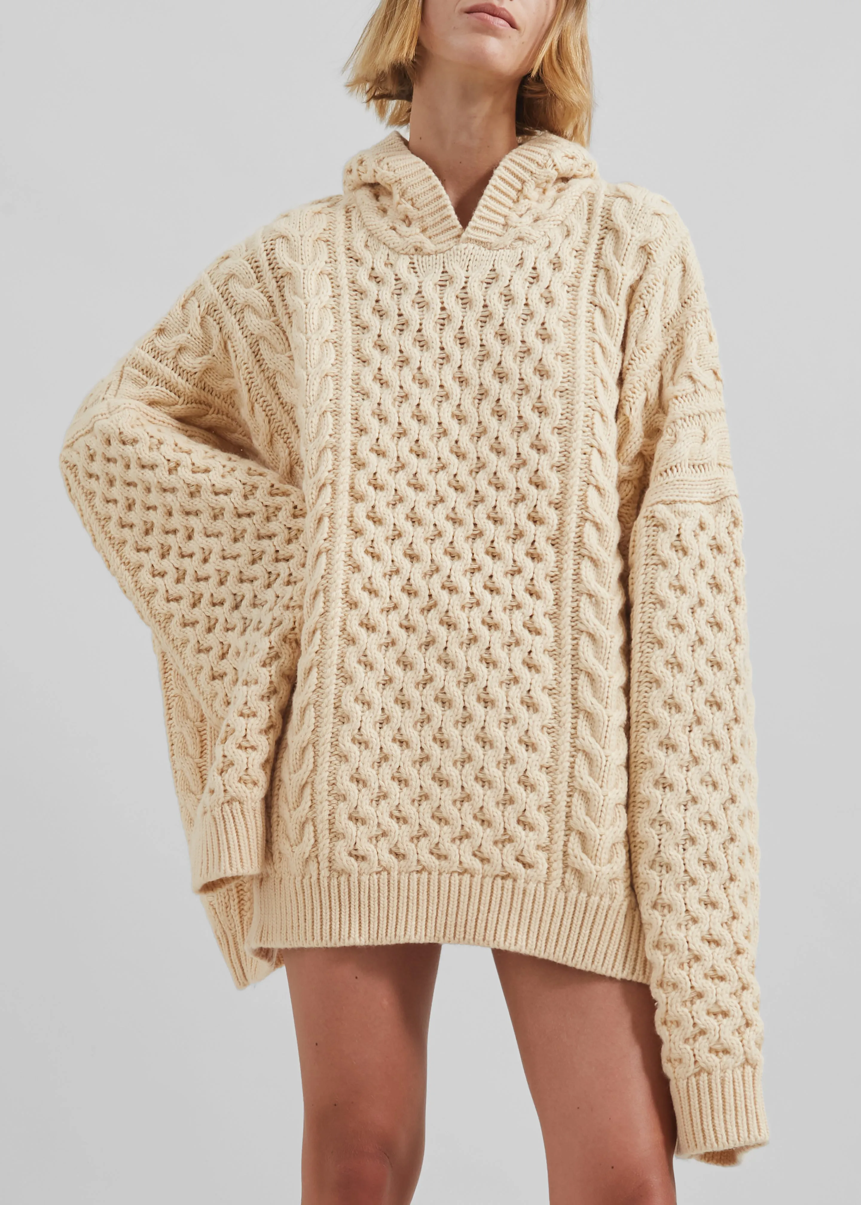 Adare Braided Knit Hoodie - Beige