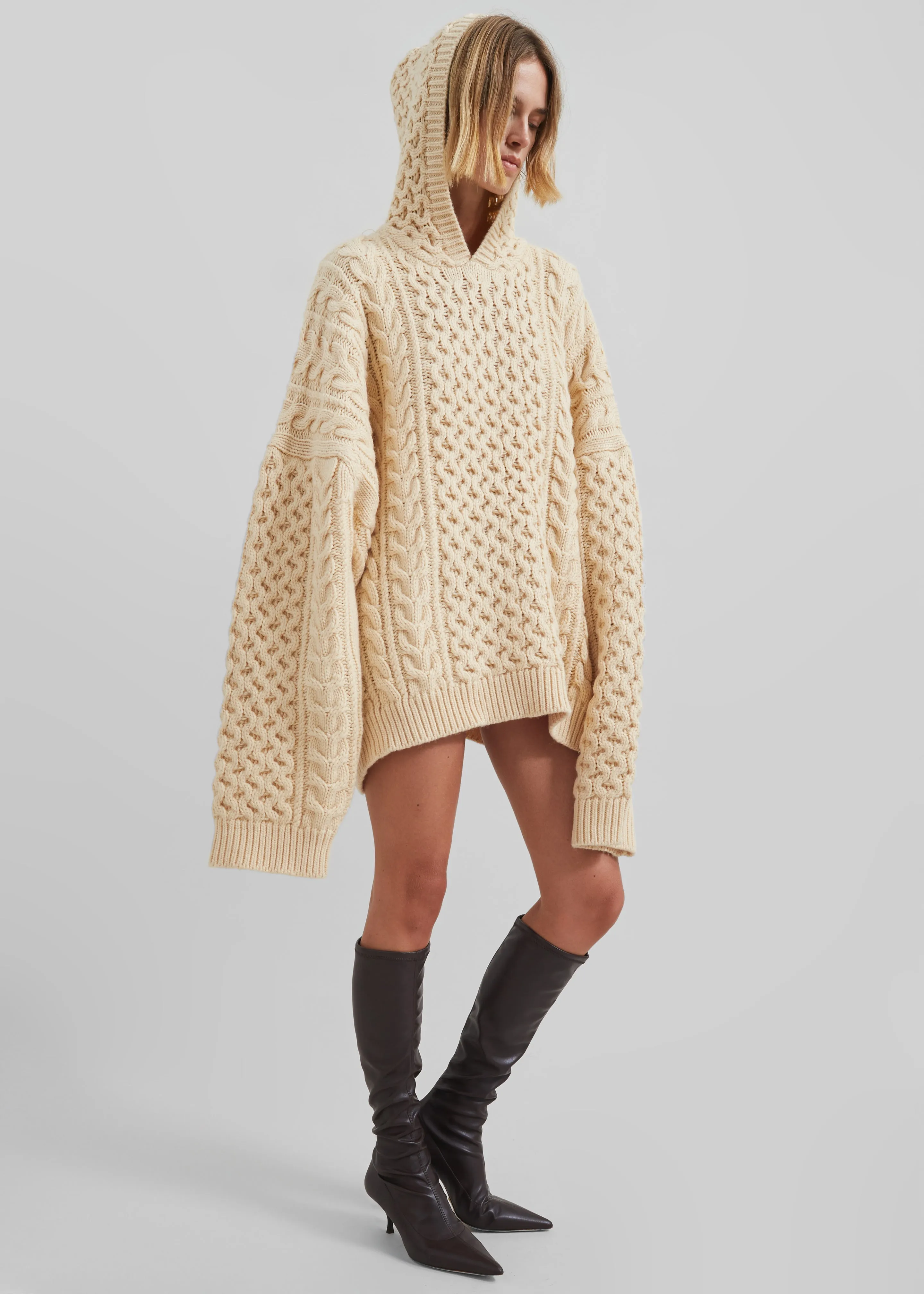 Adare Braided Knit Hoodie - Beige