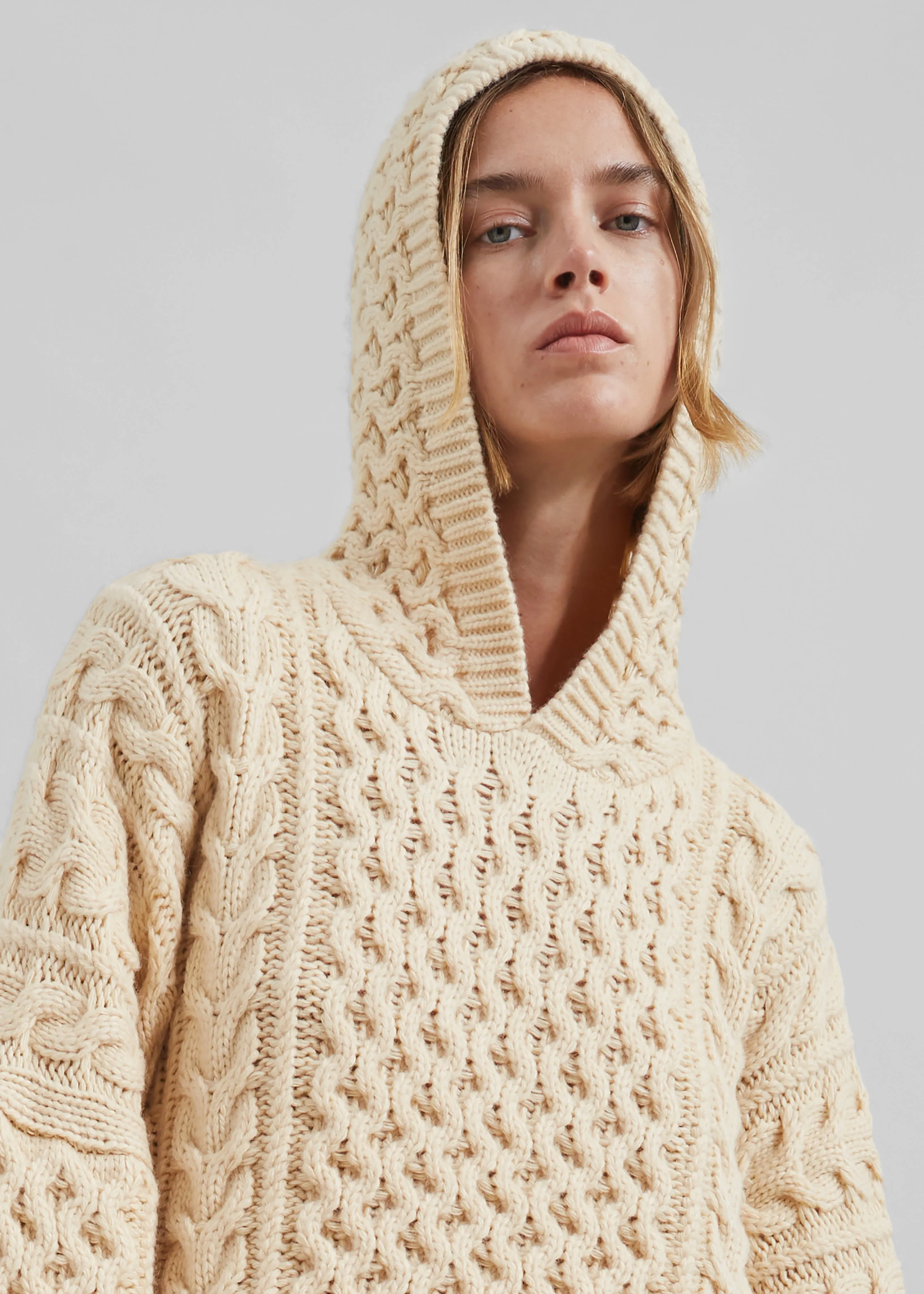 Adare Braided Knit Hoodie - Beige