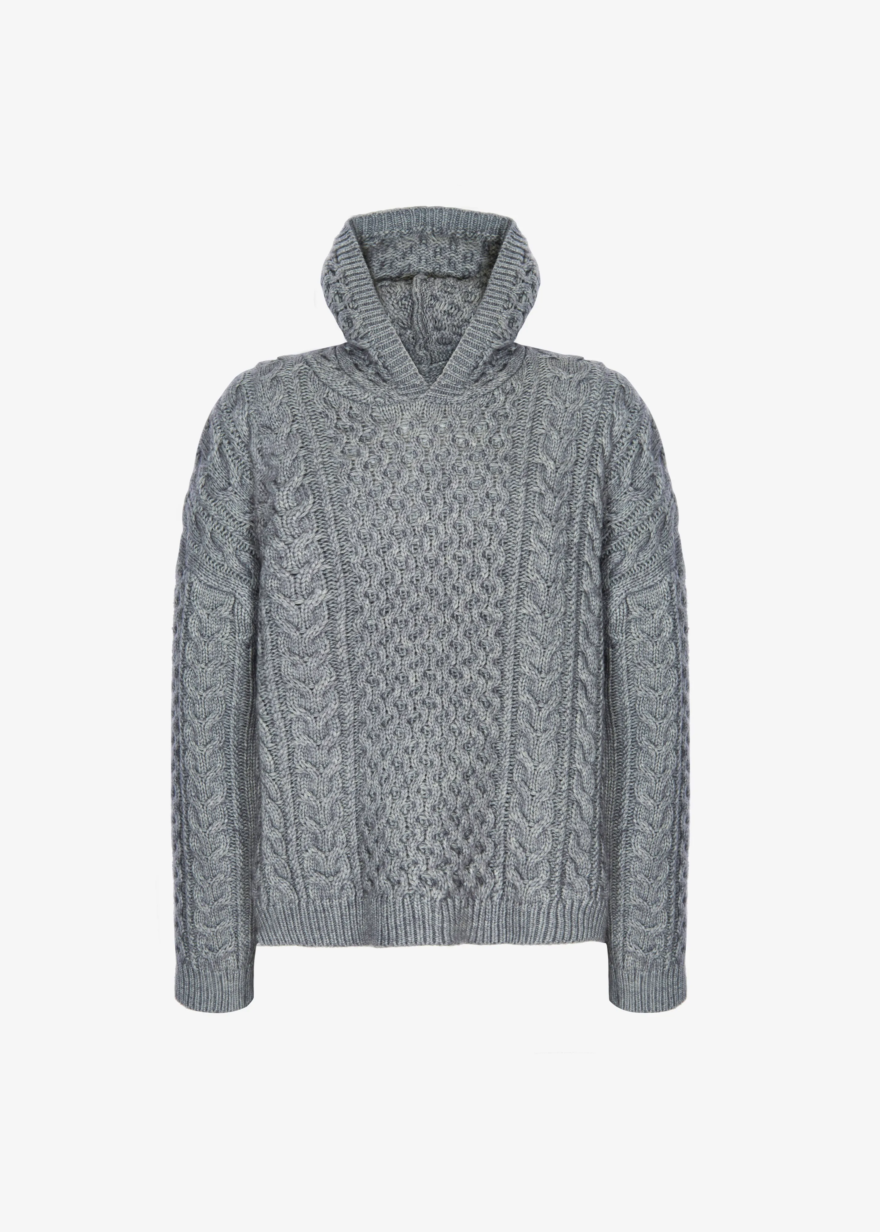 Adare Braided Knit Hoodie - Grey