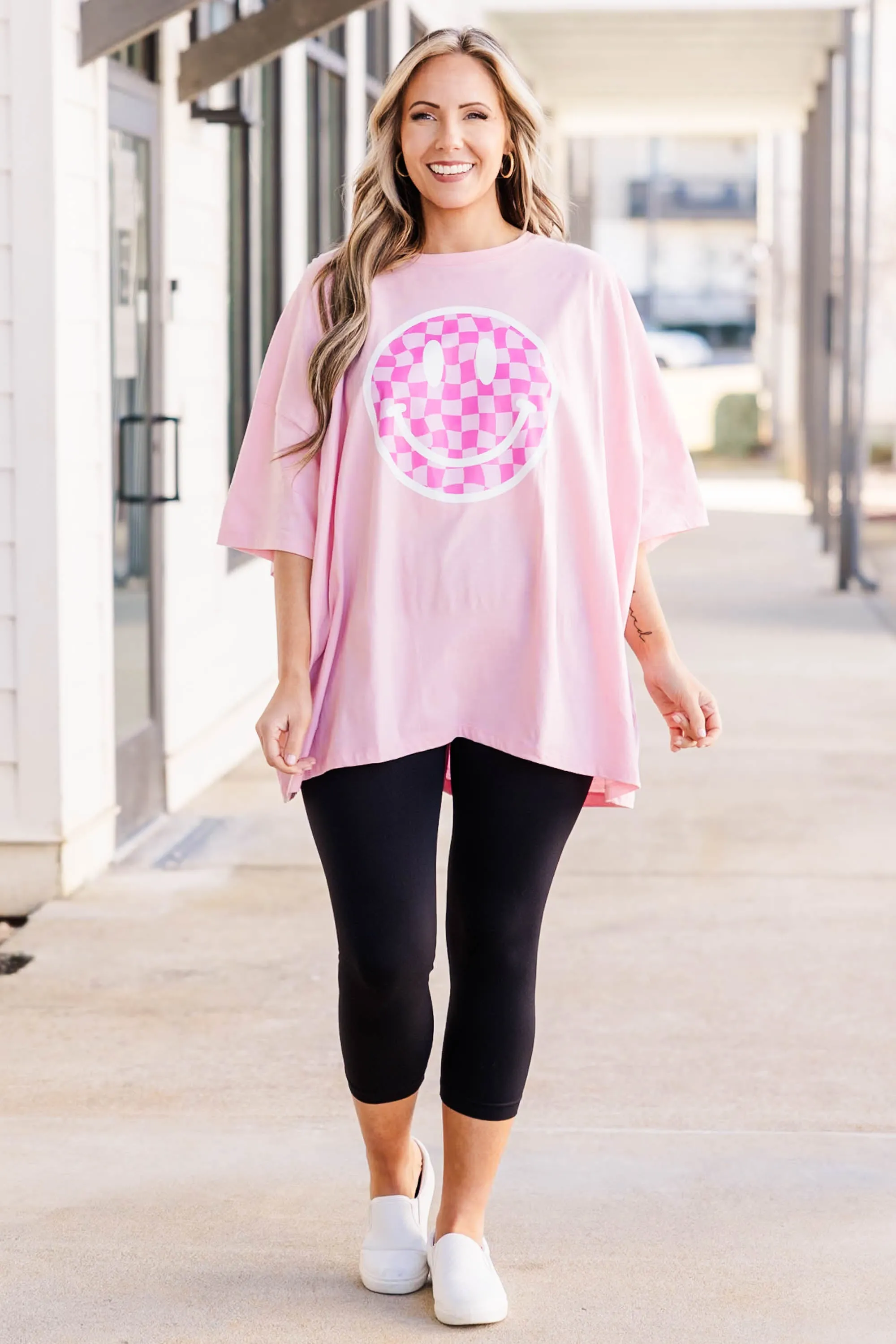 All Smiles Here Boyfriend Tee, Dusty Pink