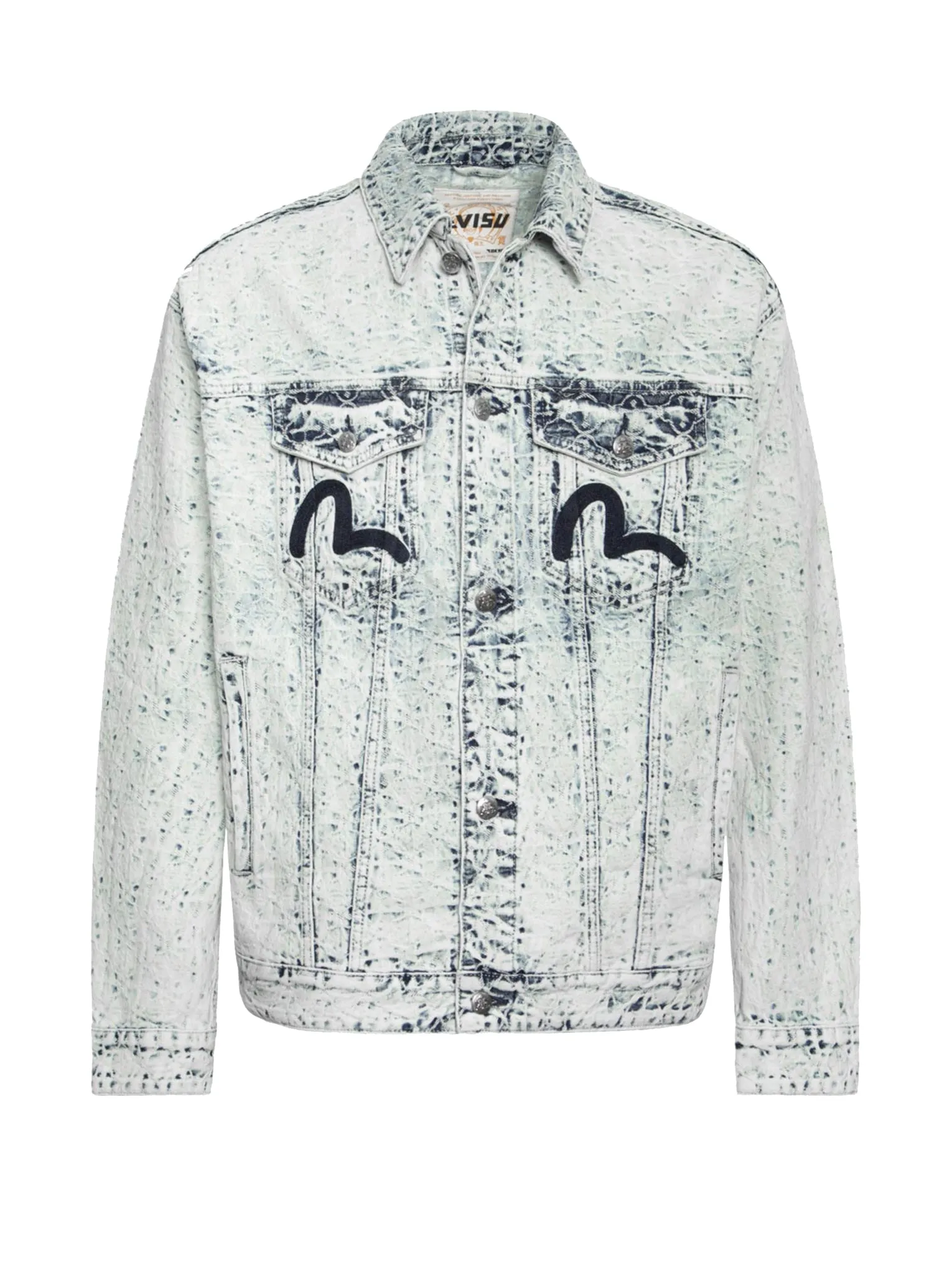 Allover Kamon Jacquard and Seagull Embroidery Loose Fit Denim Jacket