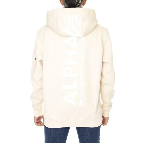 Alpha Industries Mens Back Print Hoody Jet Stream White Sweatshirt