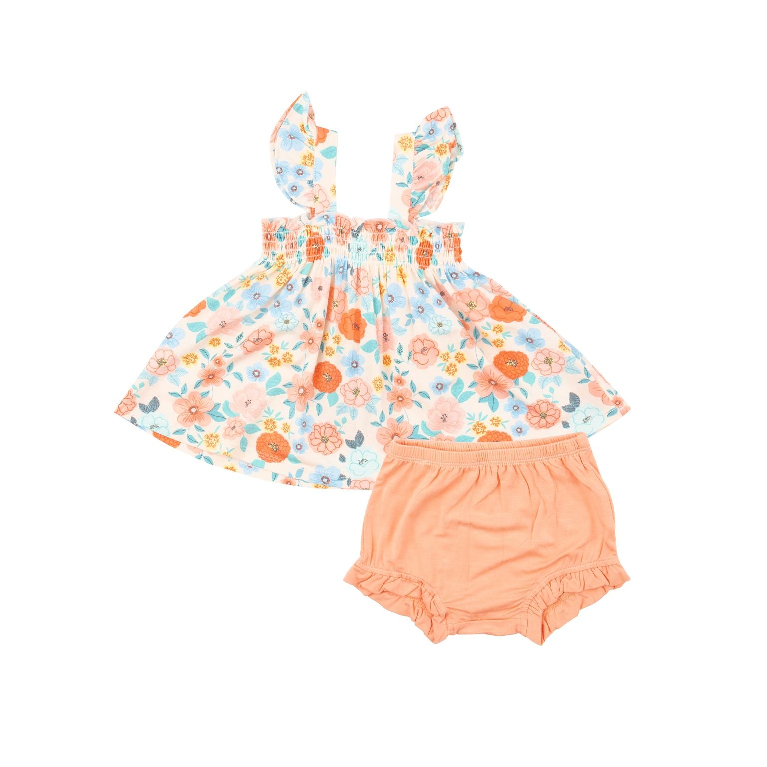 Angel Dear - Flower Cart Ruffle Strap Smocked Top & Diaper Cover