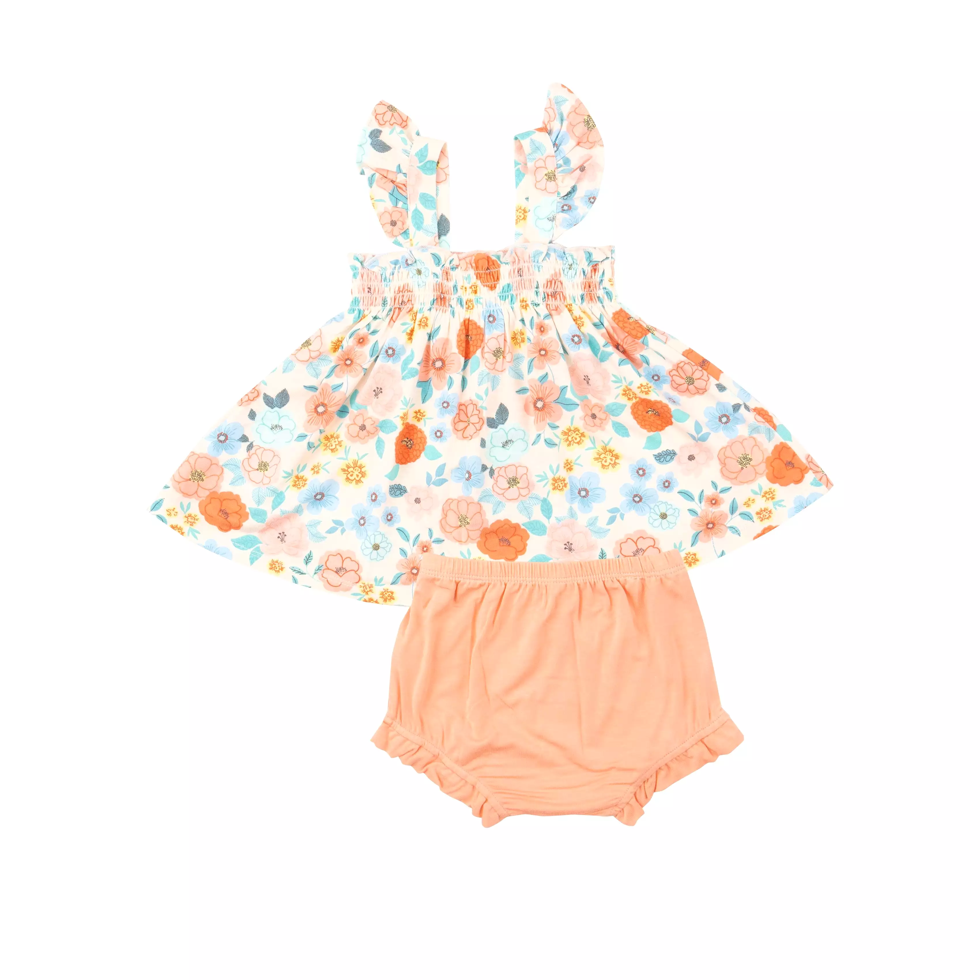 Angel Dear - Flower Cart Ruffle Strap Smocked Top & Diaper Cover