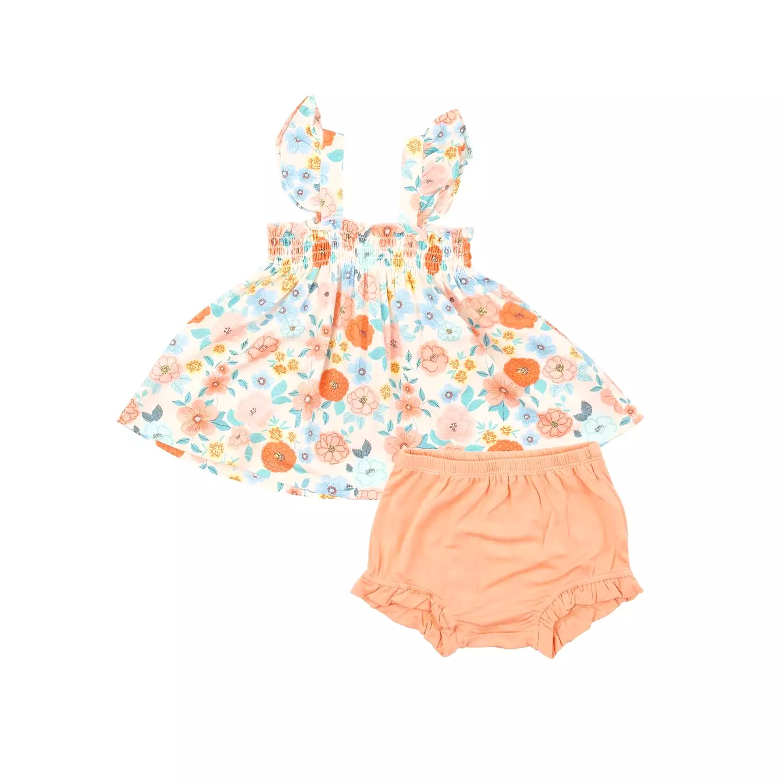 Angel Dear - Flower Cart Ruffle Strap Smocked Top & Diaper Cover