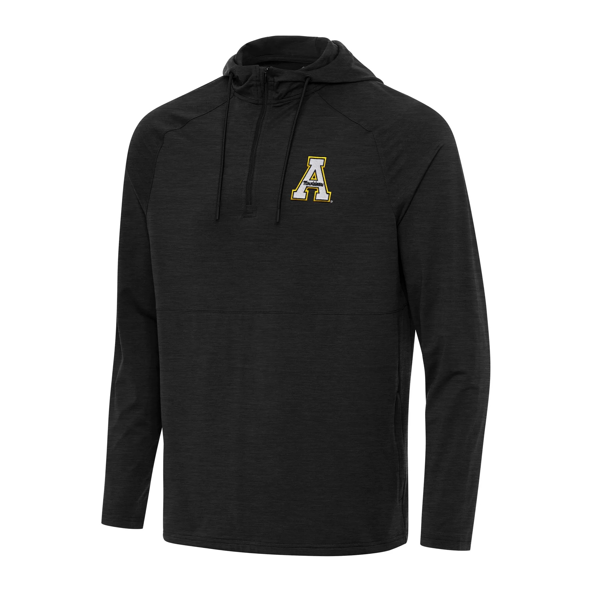 Antigua Appalachian State Mountaineers Heather Black Spikes Raglan Quarter-Zip Hoodie