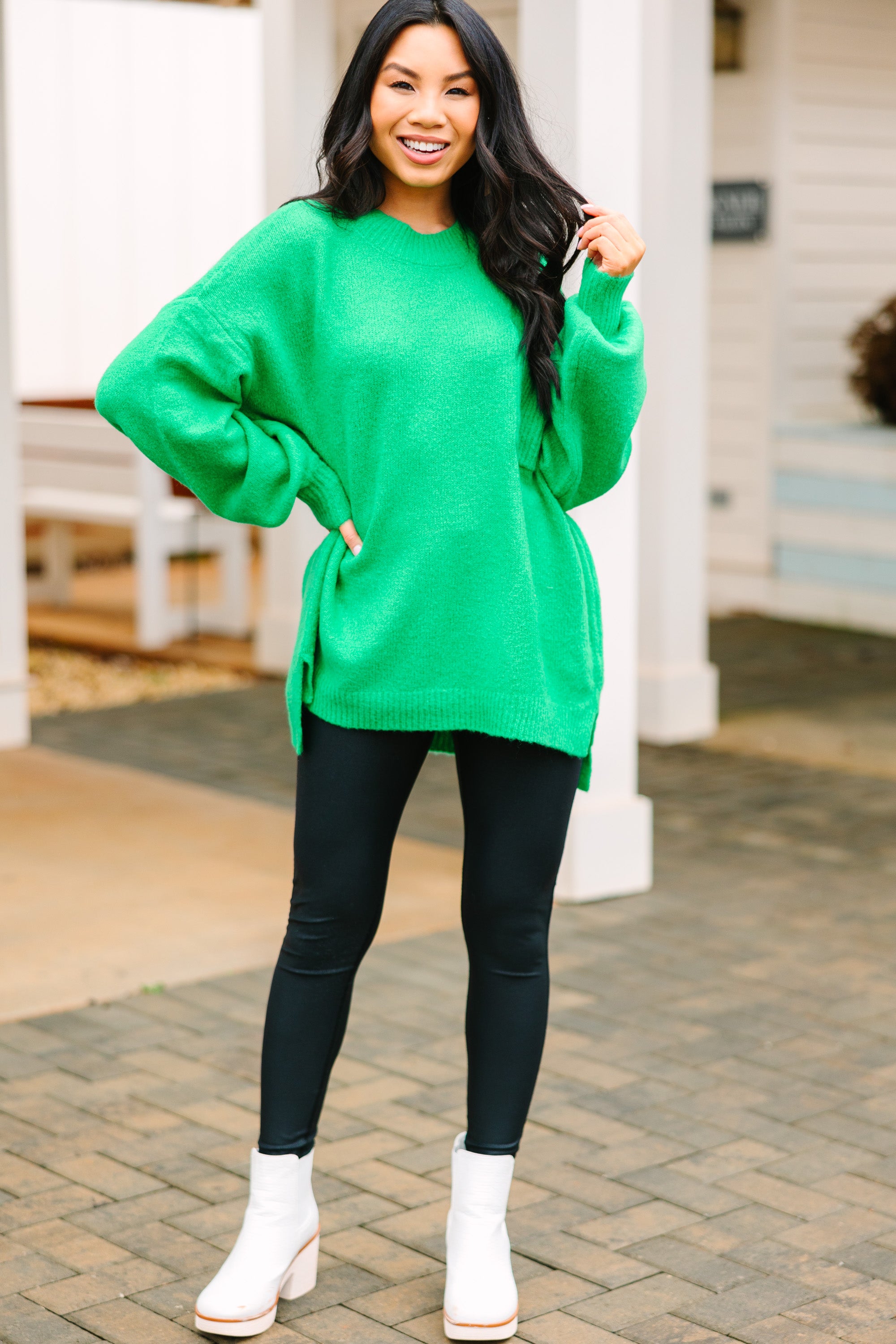 As It Happens Kelly Green Bubble Sleeve Sweater