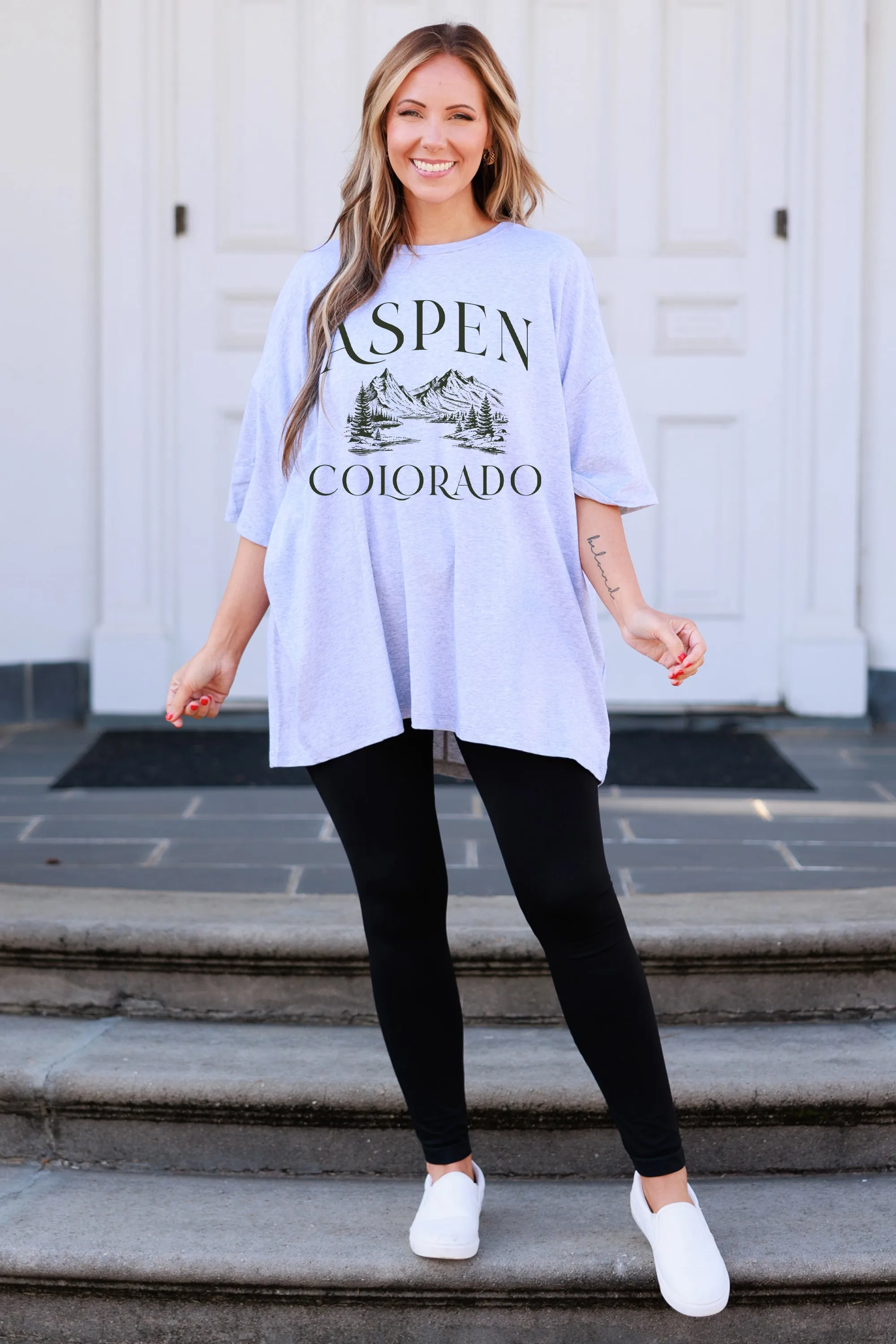 Aspen Vacation Boyfriend Tee, Heather Grey