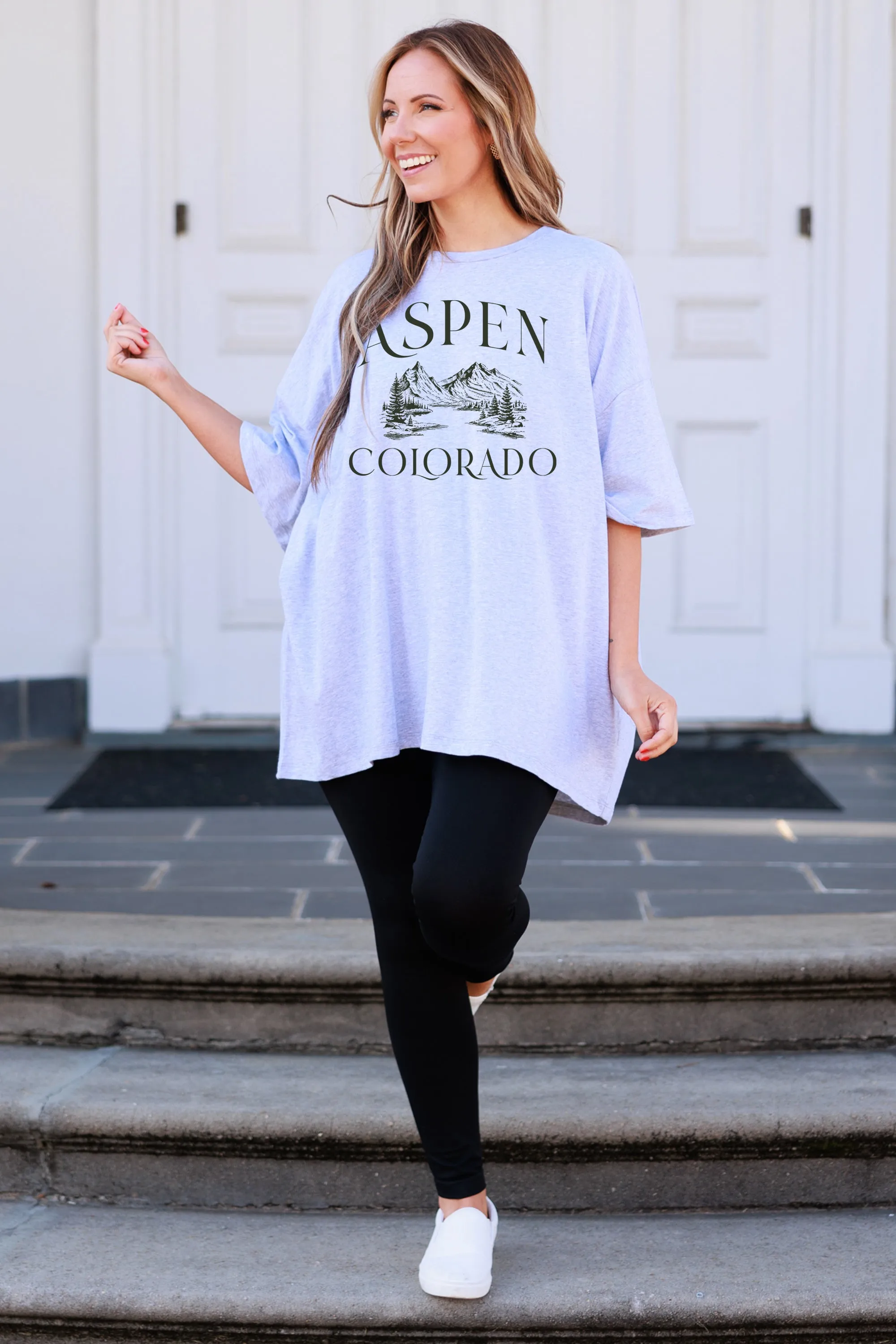 Aspen Vacation Boyfriend Tee, Heather Grey