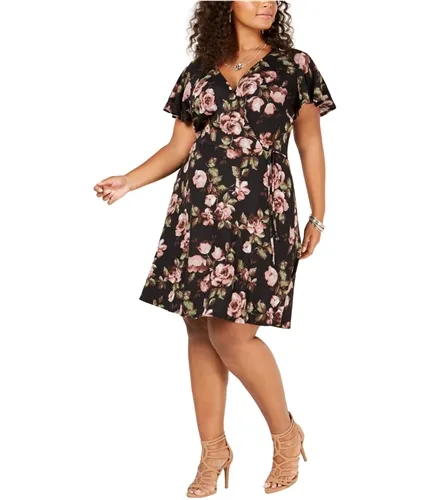 Bcx Womens Floral Flounce Wrap Dress