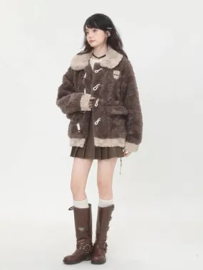 Big sim and small sim Maillard wearing lambswool coat women's winter sweet and cool hot girl warm furry cotton clothing V1158