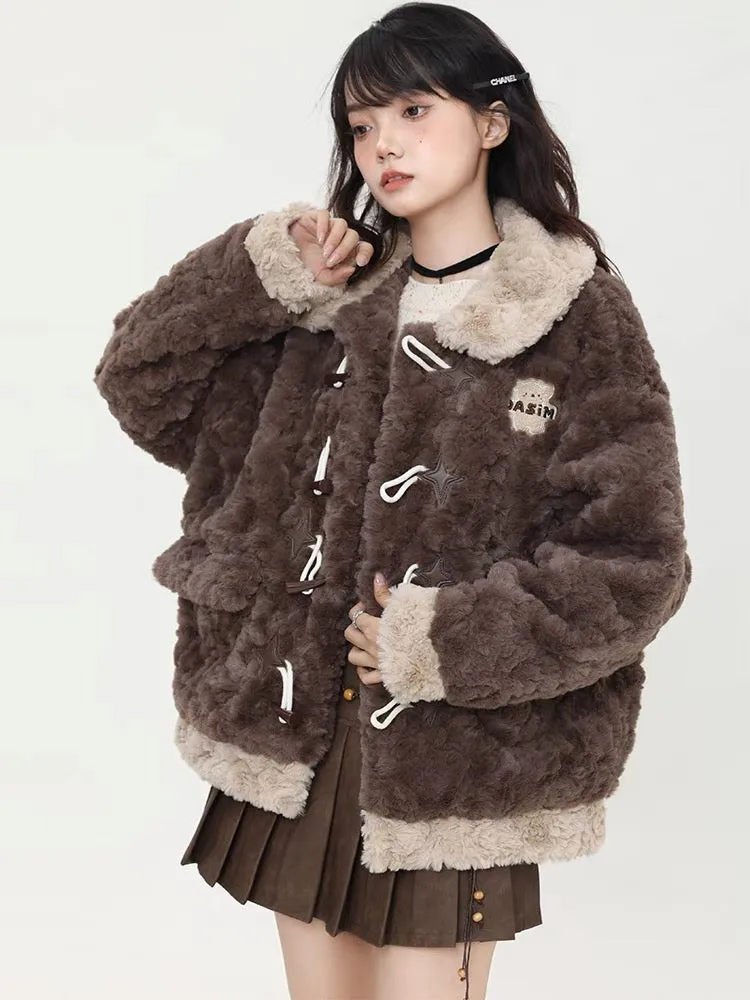 Big sim and small sim Maillard wearing lambswool coat women's winter sweet and cool hot girl warm furry cotton clothing V1158