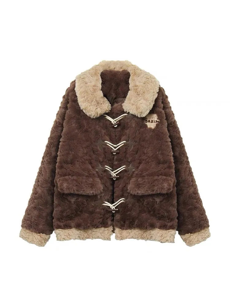 Big sim and small sim Maillard wearing lambswool coat women's winter sweet and cool hot girl warm furry cotton clothing V1158