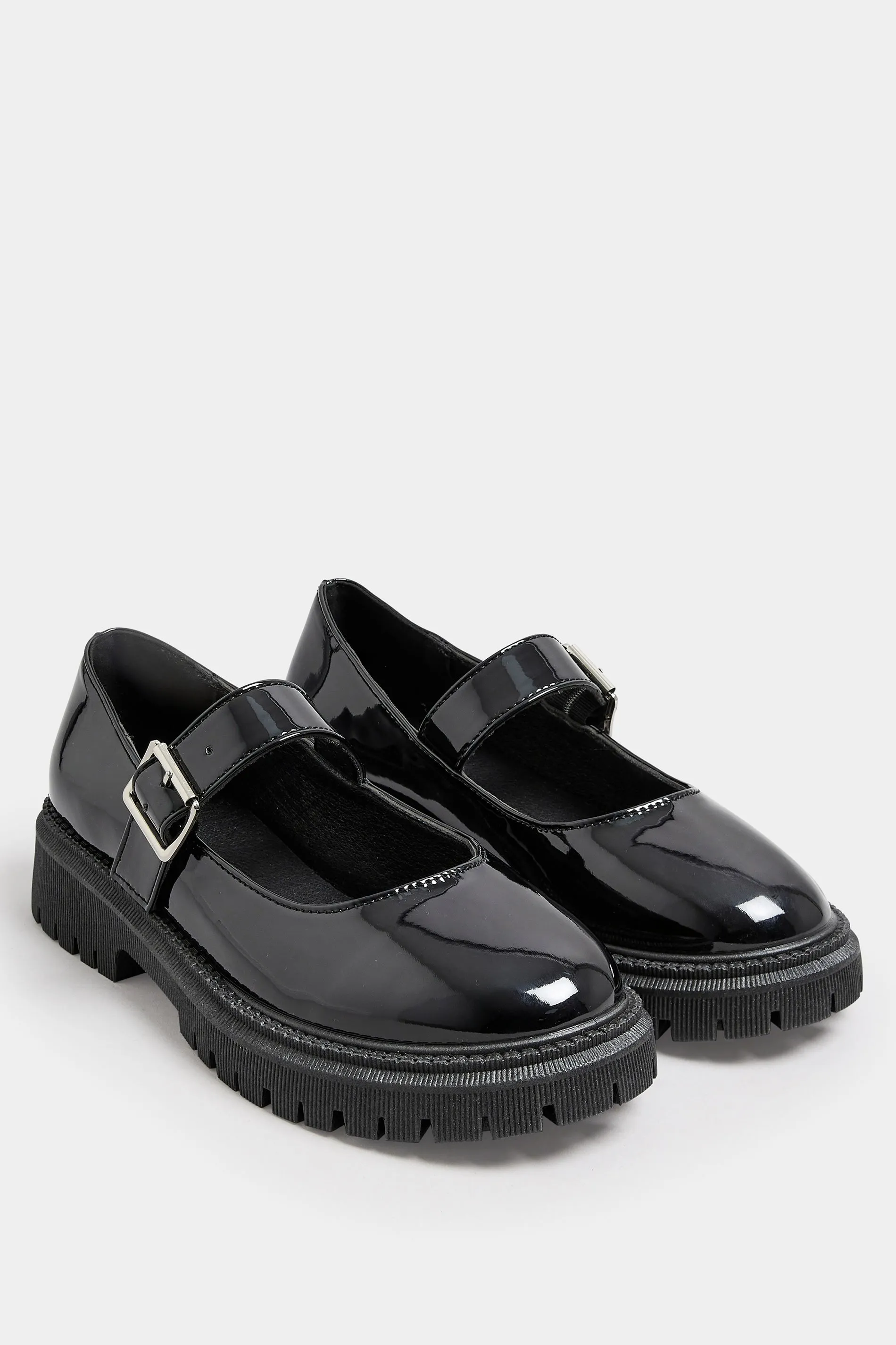 Black Patent Chunky Mary Jane Shoes In An Extra Wide EEE Fit