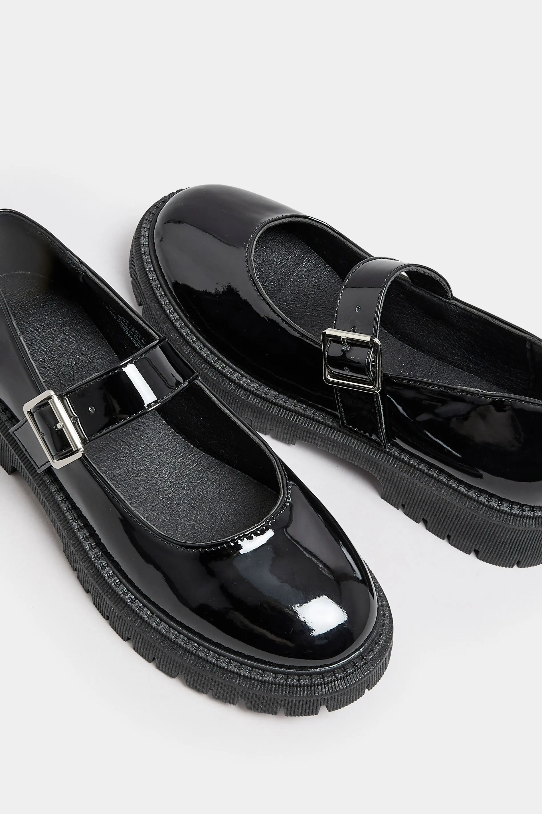 Black Patent Chunky Mary Jane Shoes In An Extra Wide EEE Fit