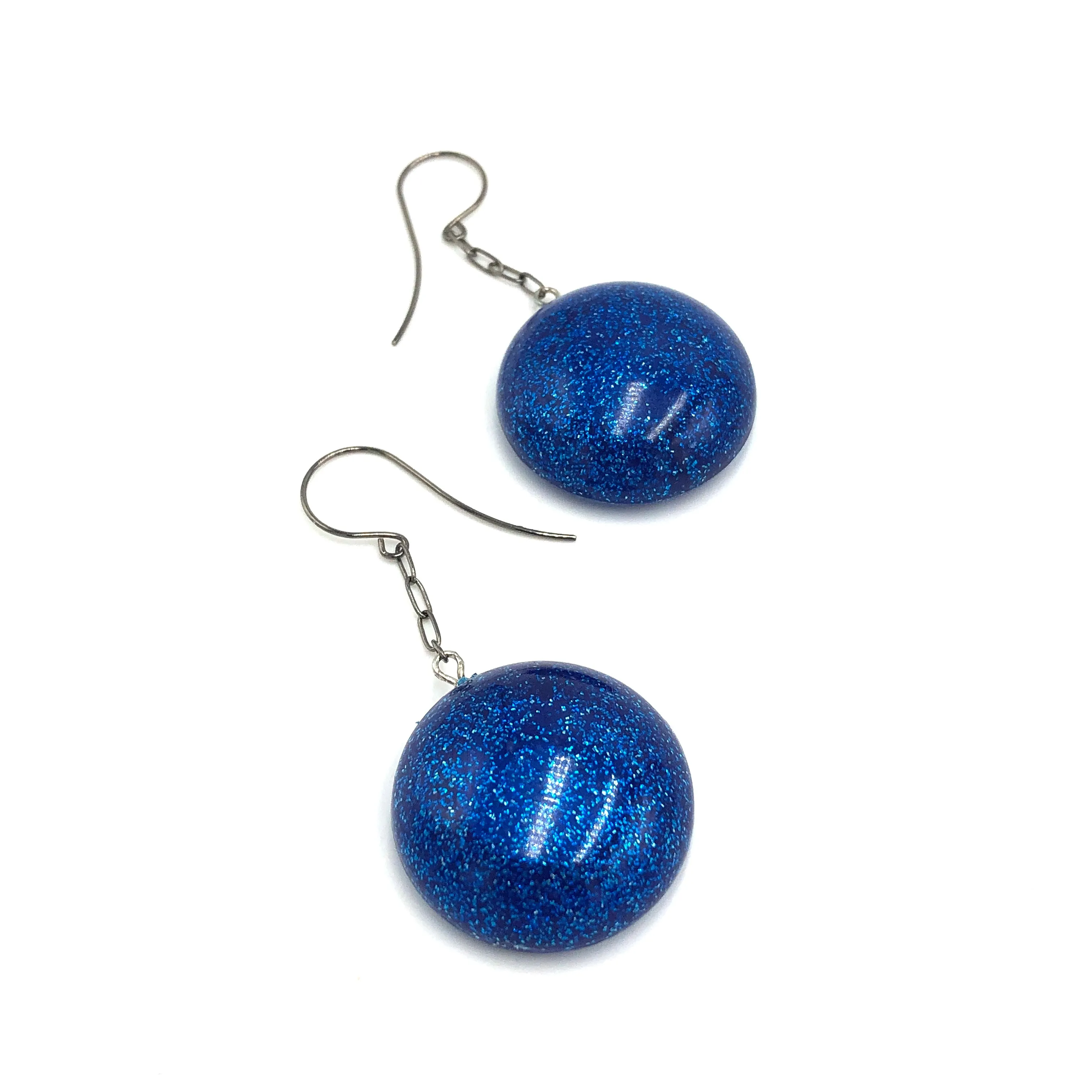 Blue Glitter Chain Drop Earrings