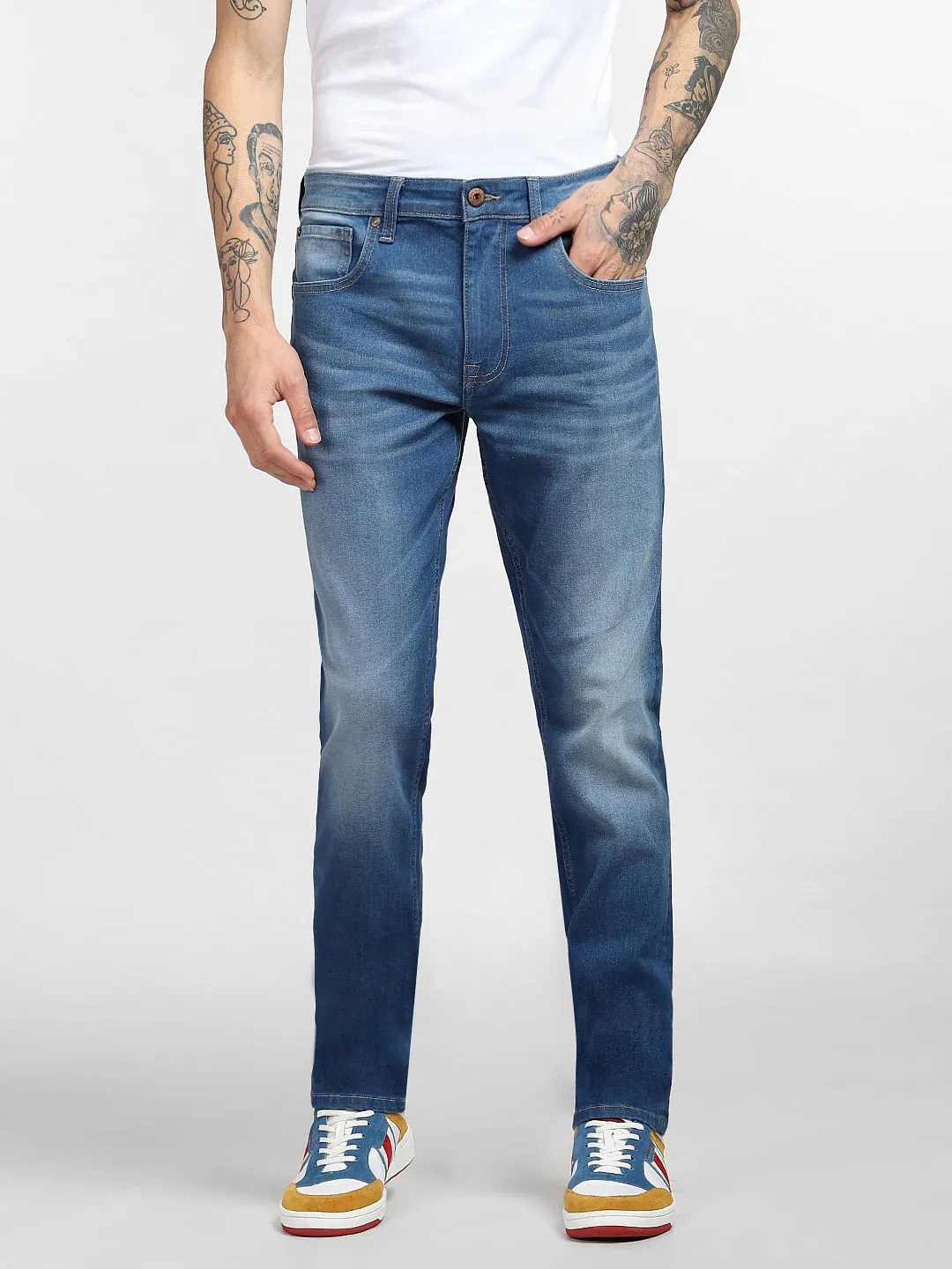 Blue Low Rise Faded Glenn Slim Jeans