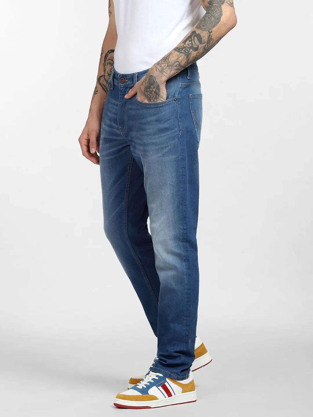 Blue Low Rise Faded Glenn Slim Jeans