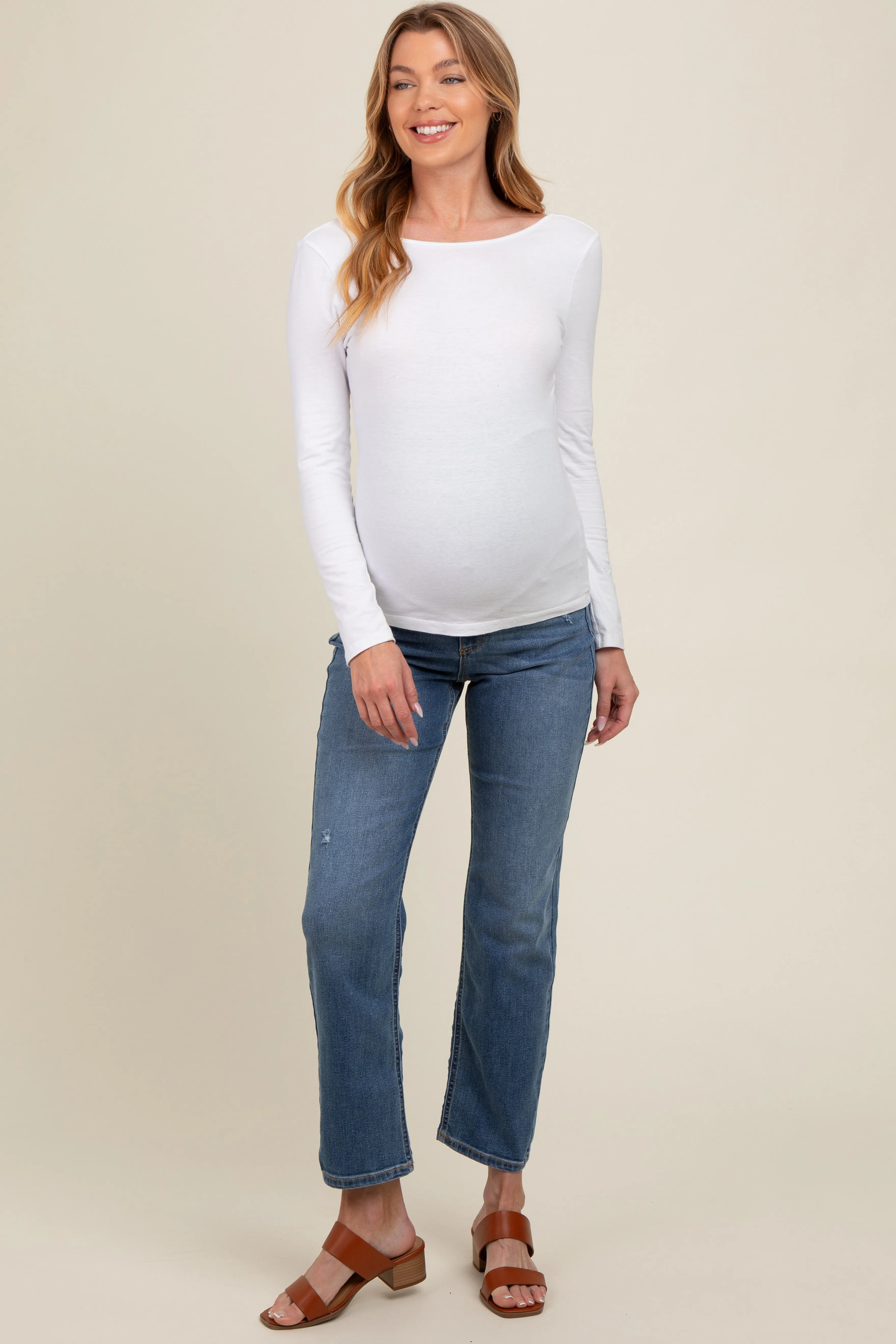 Blue Maternity Slim Straight Ankle Maternity Jeans