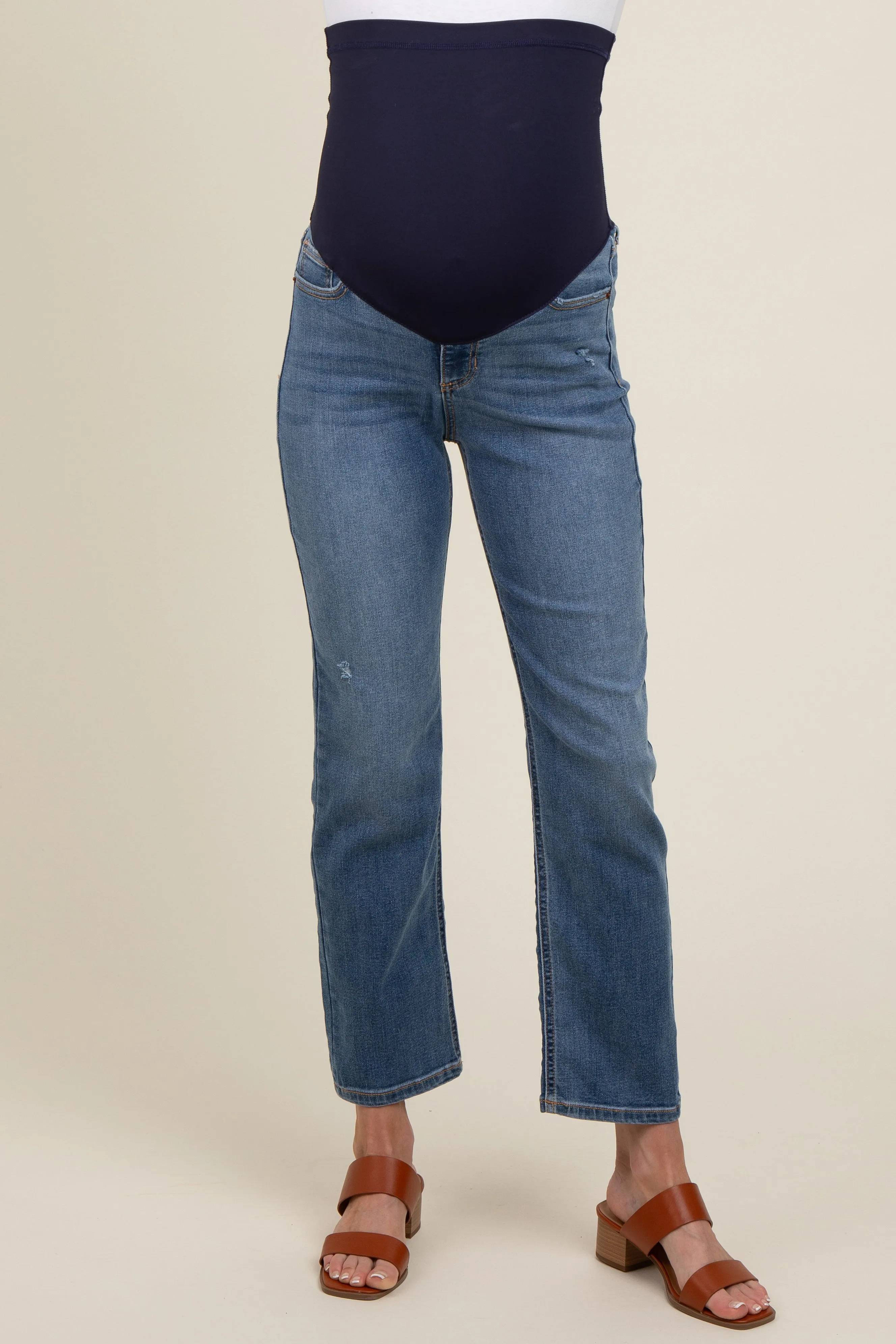 Blue Maternity Slim Straight Ankle Maternity Jeans