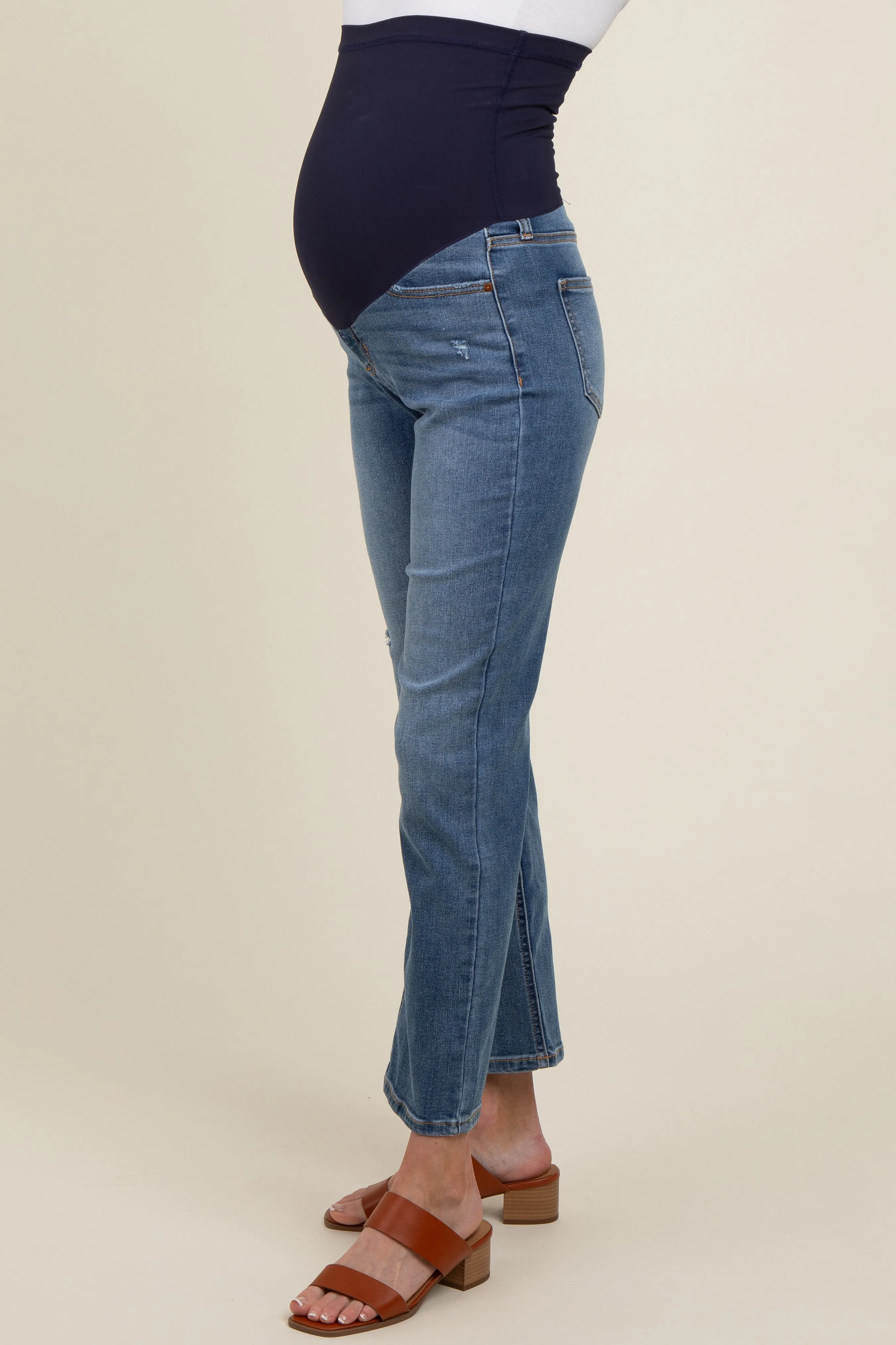 Blue Maternity Slim Straight Ankle Maternity Jeans