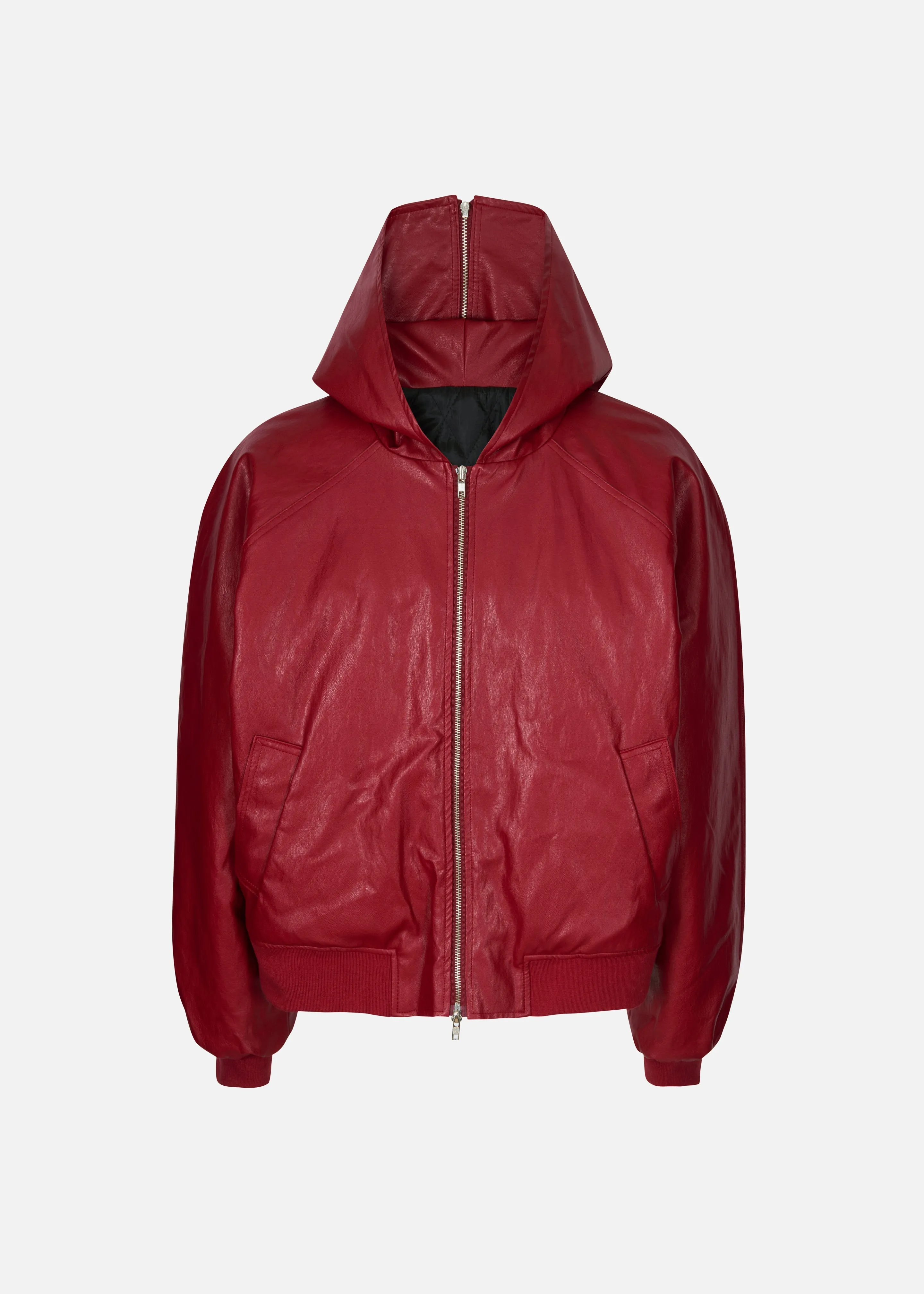 Burnaby Faux Leather Zip-Up Hoodie - Red