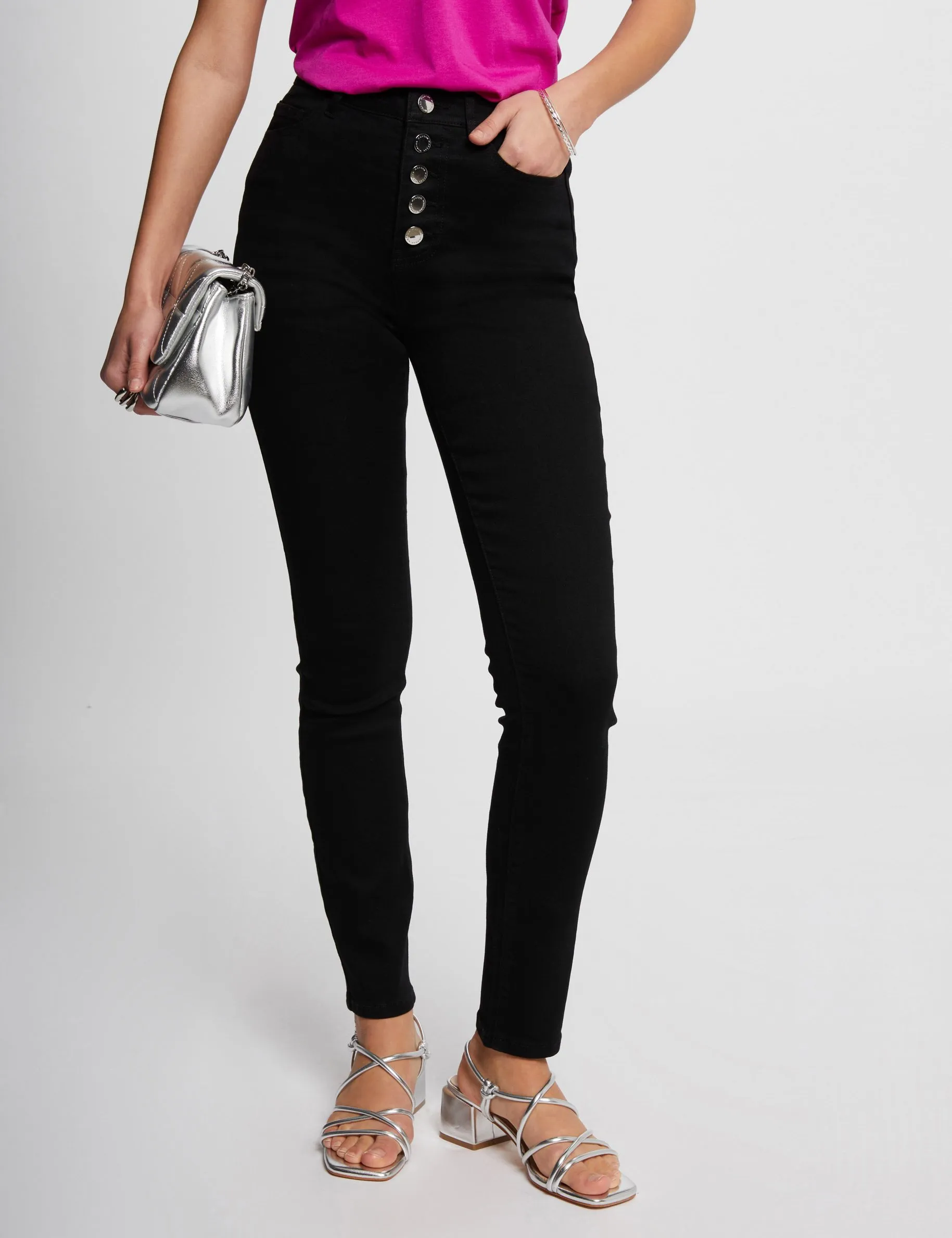 Buttoned skinny jeans black women