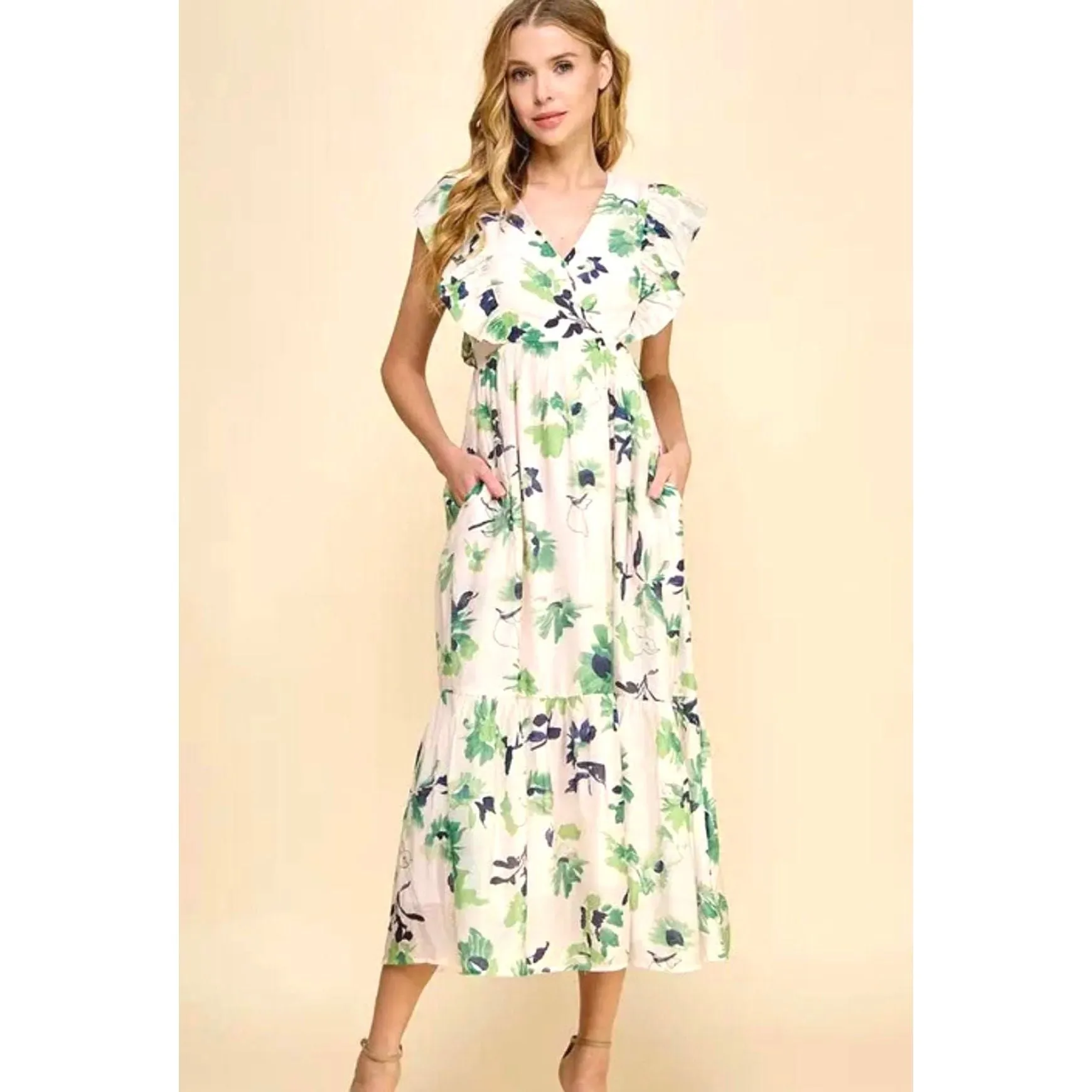 Callie V Neck  Floral Midi TCEC Dress-SALE