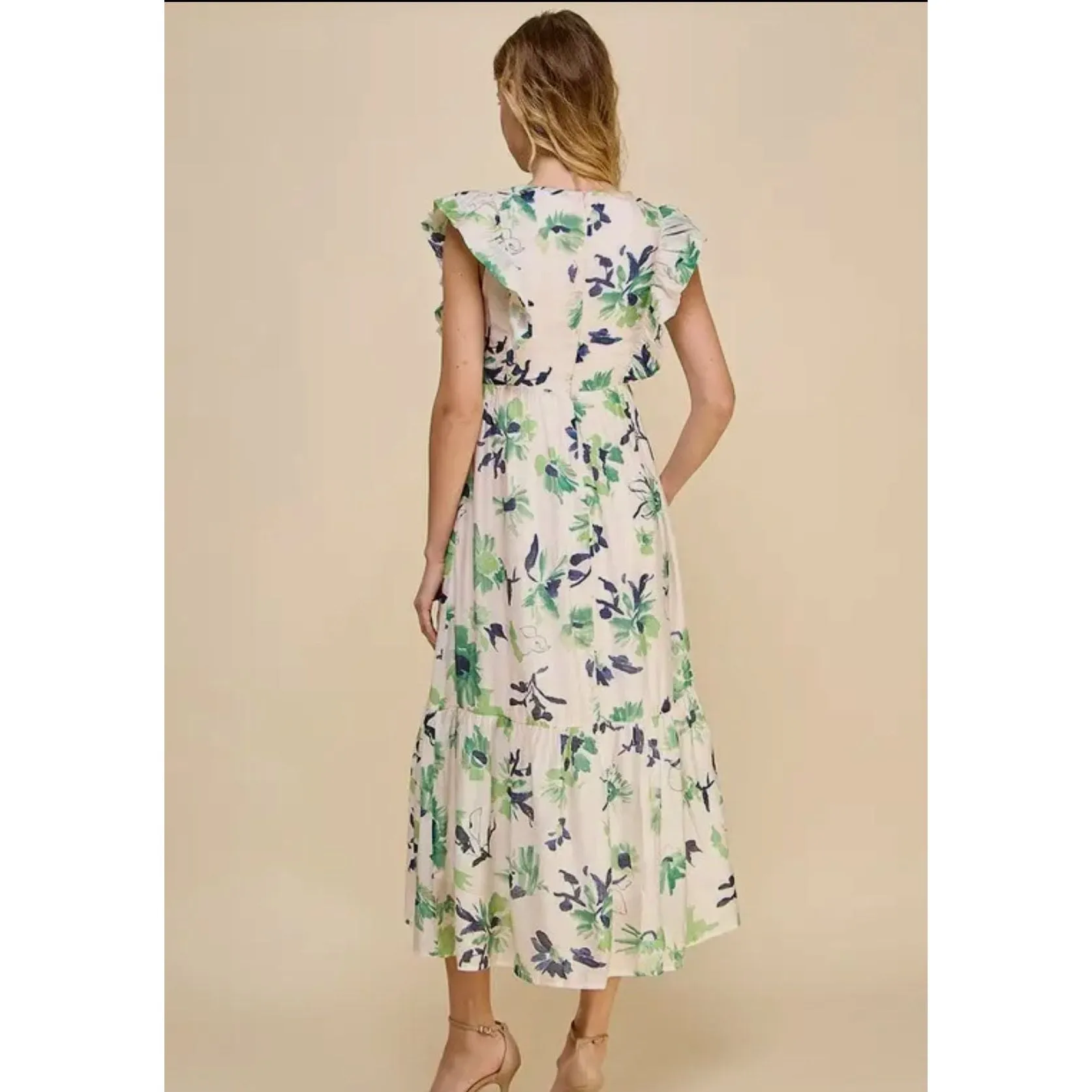 Callie V Neck  Floral Midi TCEC Dress-SALE