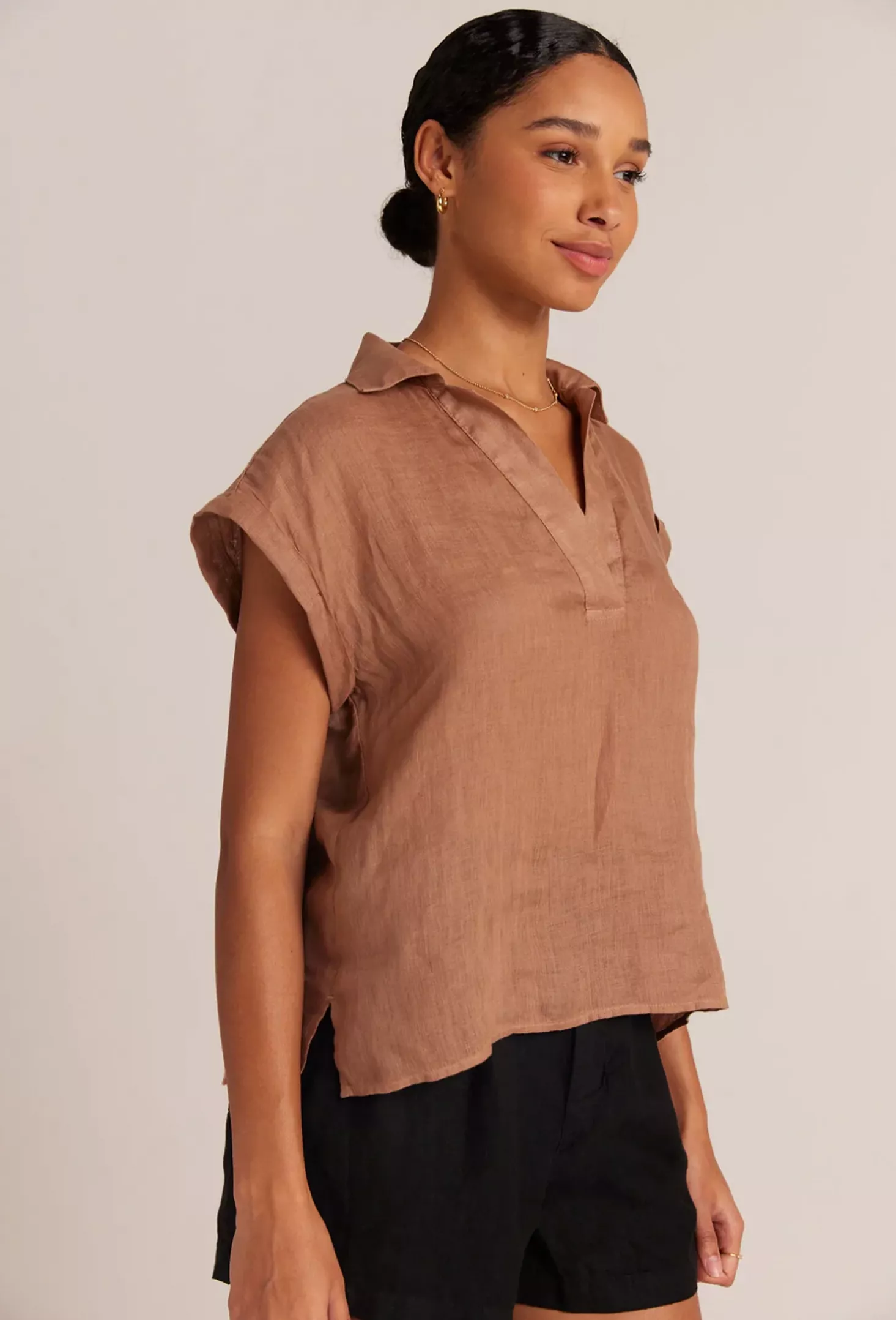 Cap Sleeve Henley, Desert Brown