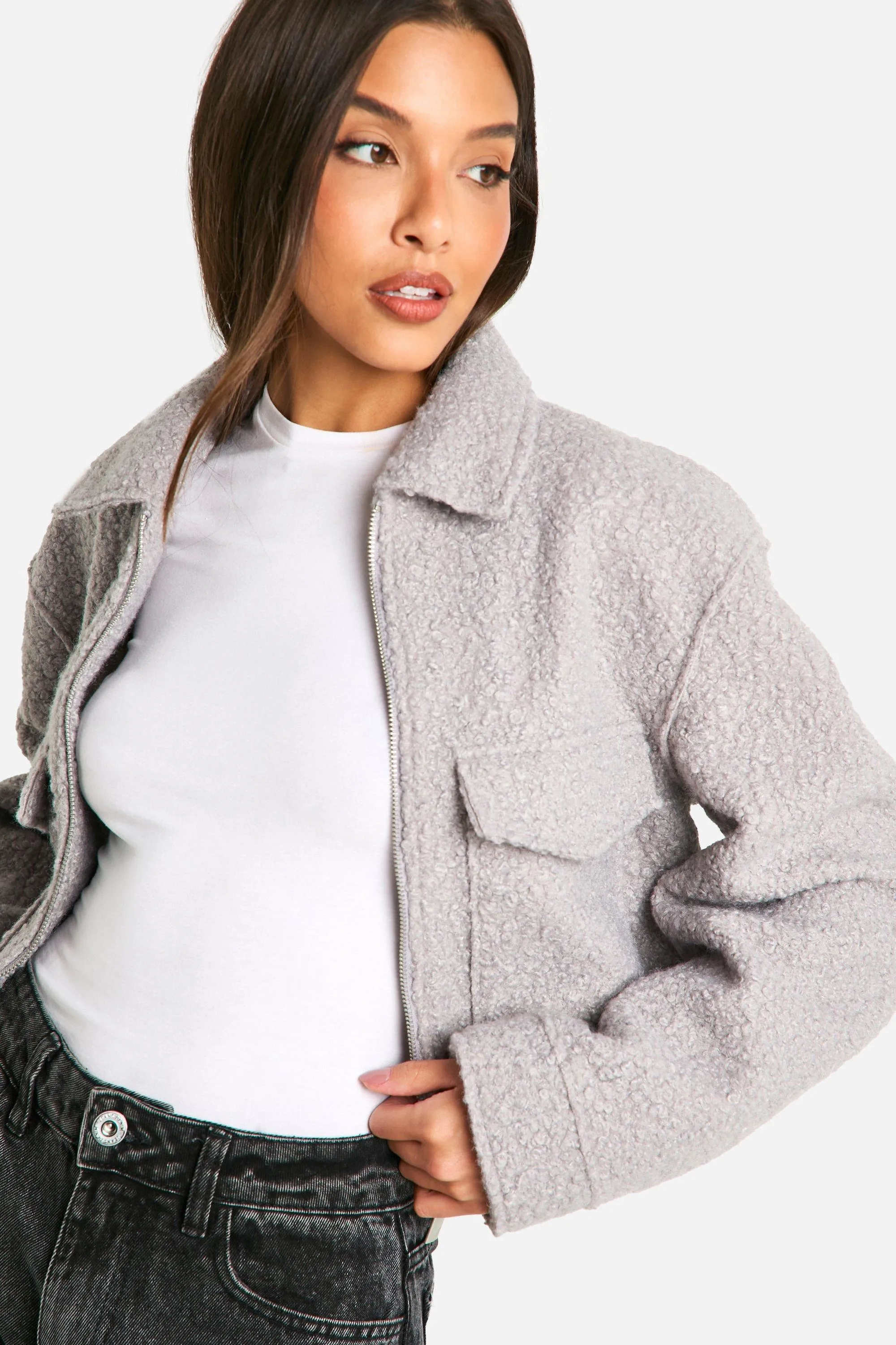 Collared Boucle Wool Look Jacket