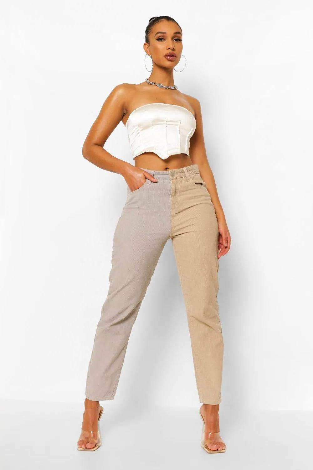 Contrast Cord Relaxed Straight Leg Jeans