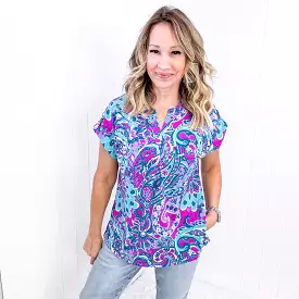 Dear Scarlett Lizzy Cap Sleeve Top in Magenta and Teal Paisley