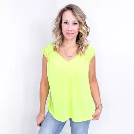 Dear Scarlett Ruched Cap Sleeve Top in Neon Green