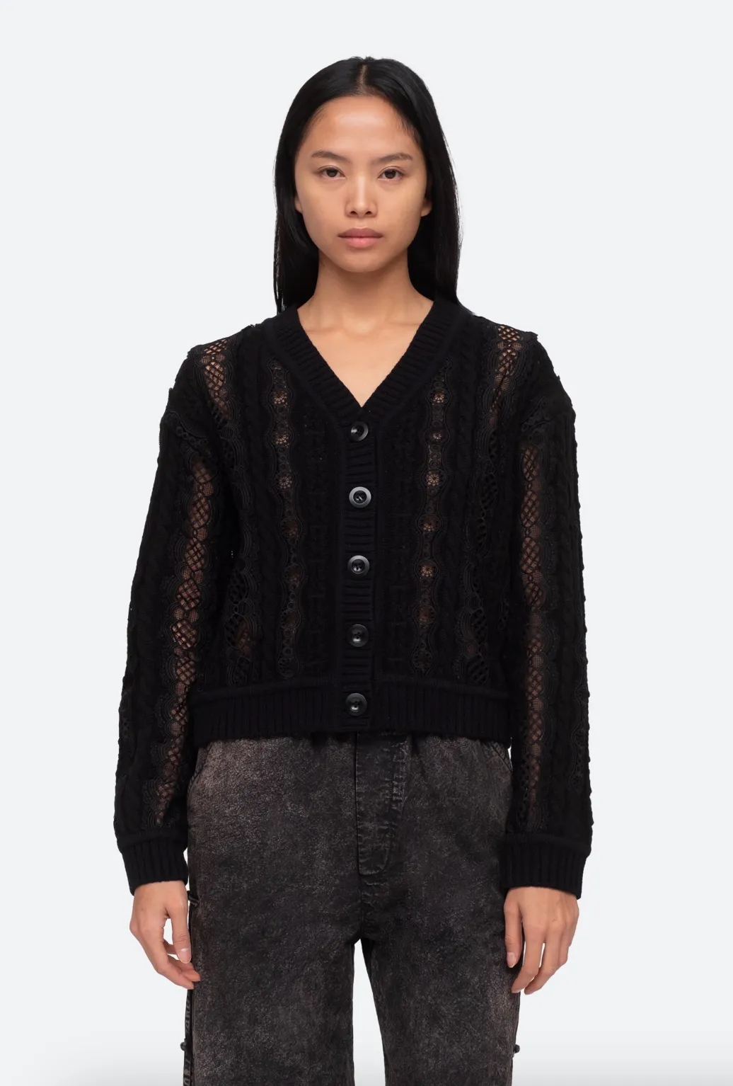 Dentelle Knit Cardigan - Black