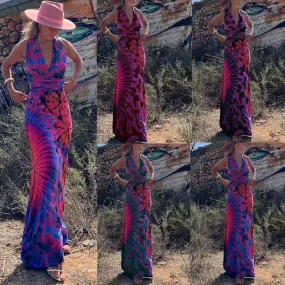 Ethnic Style Printing Maxi Dresses Cotton Backless Regular Dress Maxi Long Dress Dresses