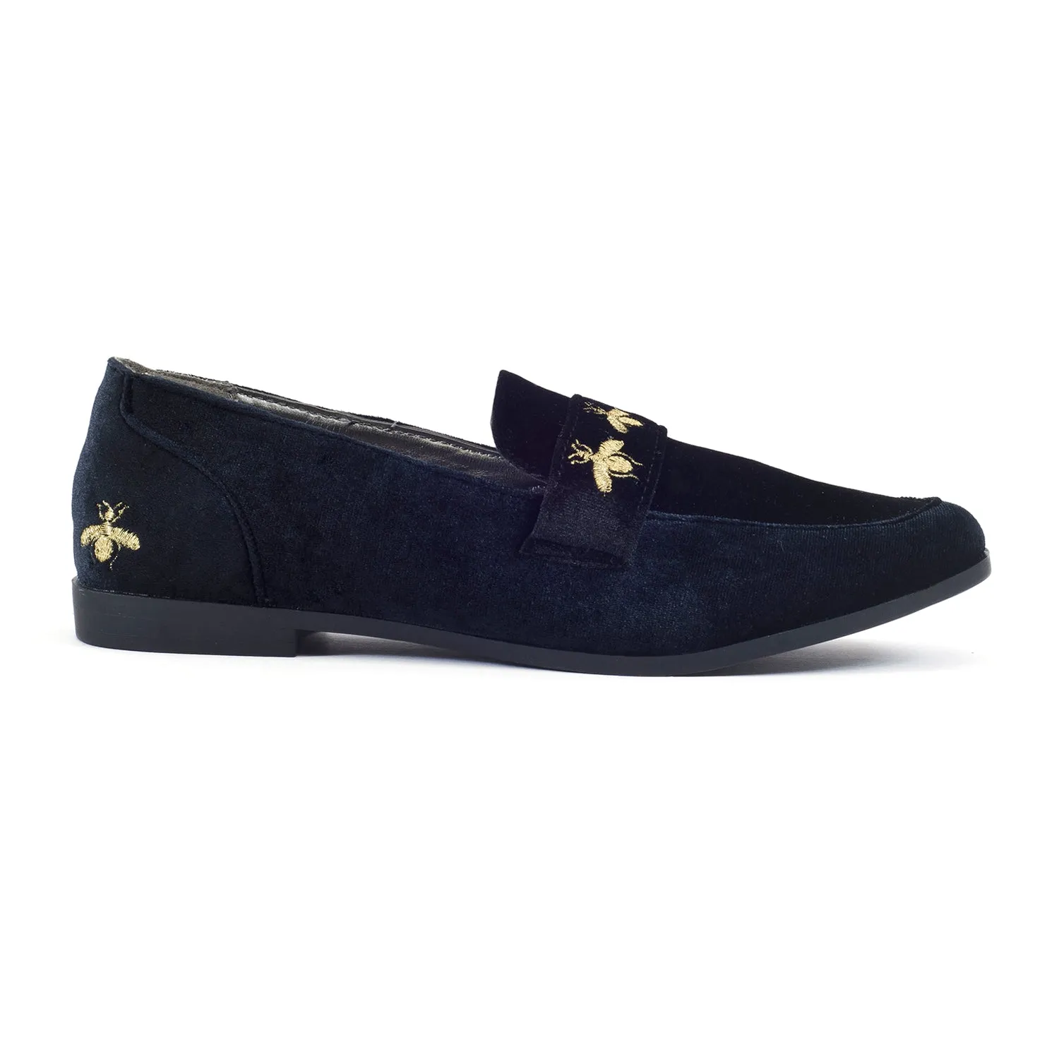 Faux Suede Bee Detail Flat Slip On Loafers