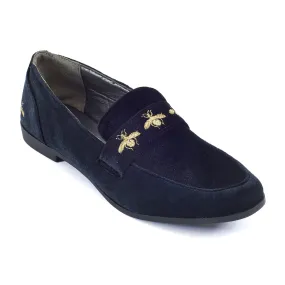 Faux Suede Bee Detail Flat Slip On Loafers