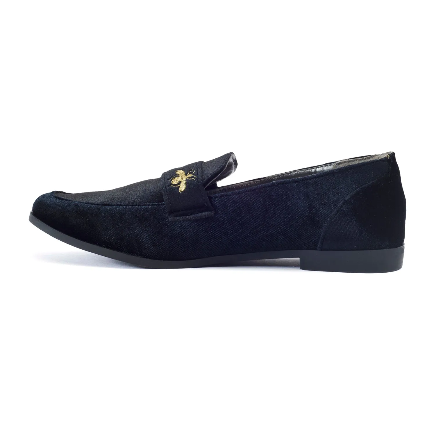 Faux Suede Bee Detail Flat Slip On Loafers