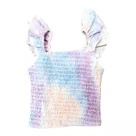 FBZ Purple Blue Tie Dye Eyelet Smocked Top