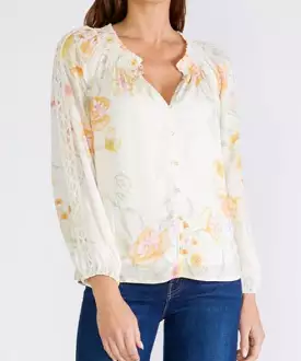 Floral Smocked Blouse - Vanilla/Coral