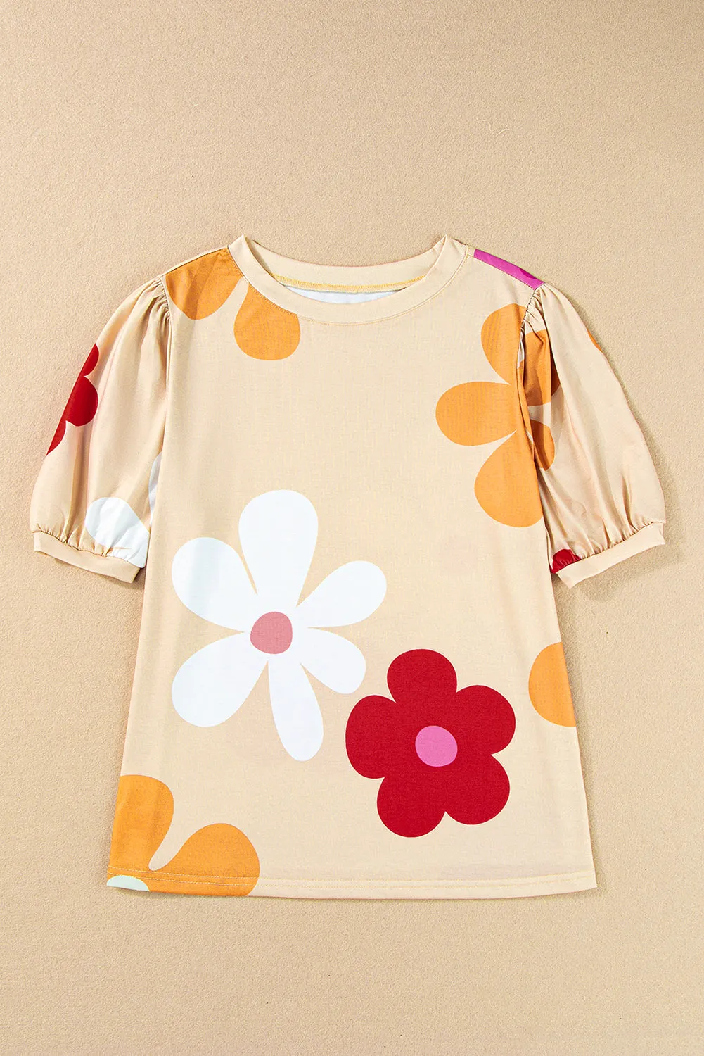 Flower Print Bubble Sleeve Tee