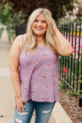 Flowering Fields Floral Lace Tank Top- Lavender