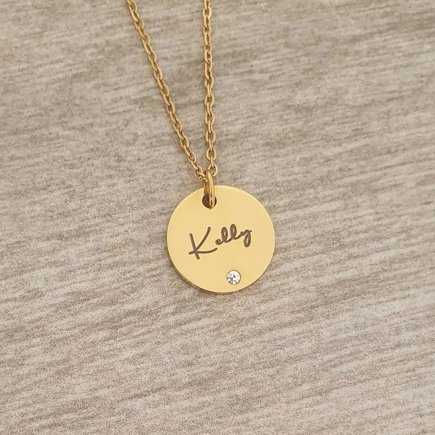 Gemma Personalized Necklace, Gold Stainless Steel, Size: 15mm on 45cm chain (READY IN 3 DAYS!)