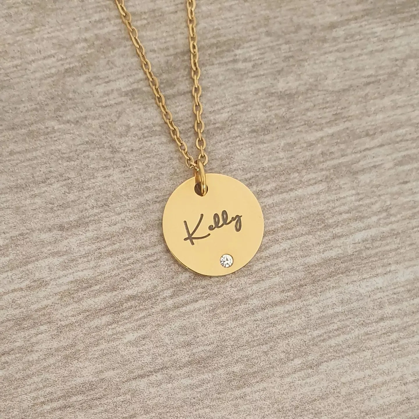 Gemma Personalized Necklace, Gold Stainless Steel, Size: 15mm on 45cm chain (READY IN 3 DAYS!)